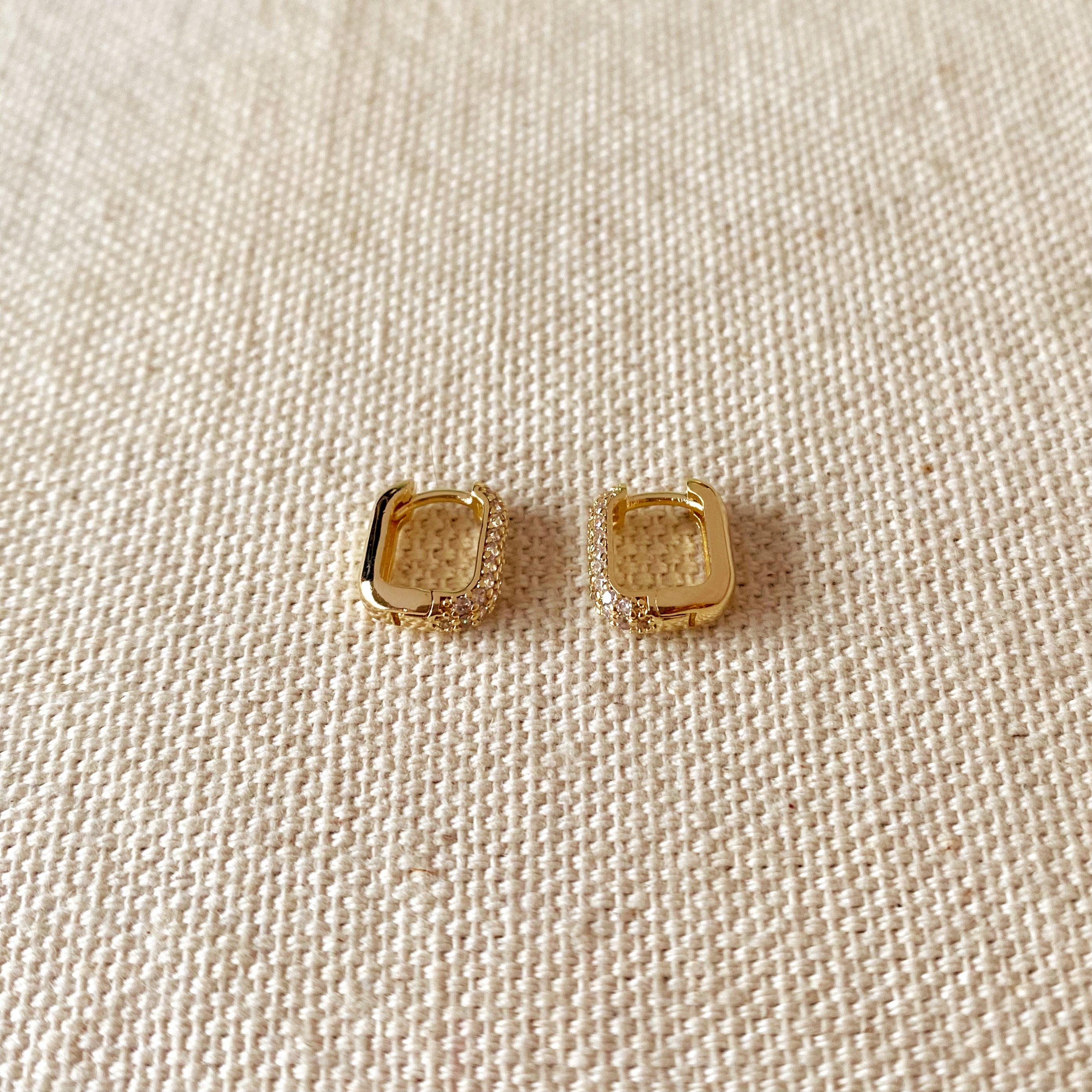 18K Gold Filled Mini Rectangle Hoop Earrings with Cubic Zirconia - Elegant Dainty Jewelry for Women - Perfect for Everyday Wear, Date Night & Special Occasions