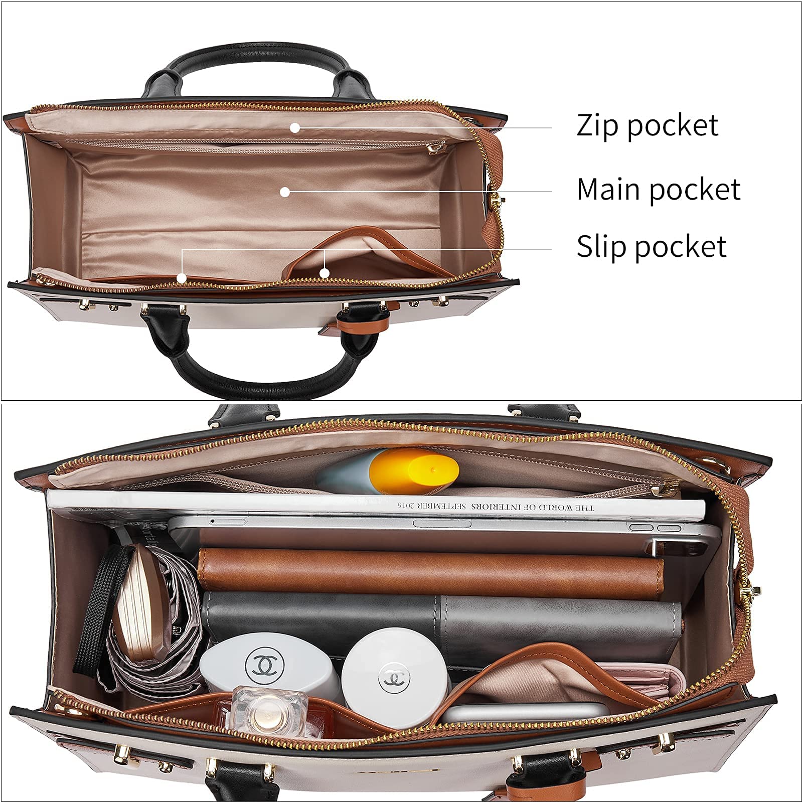 BOSTANTEN Women's Genuine Leather Handbag - Stylish Designer Purse & Tote Bag Bundle with Large Capacity Wallet, Cash Clutch & Zipper Pouch | Perfect for Work, Travel & Everyday Use