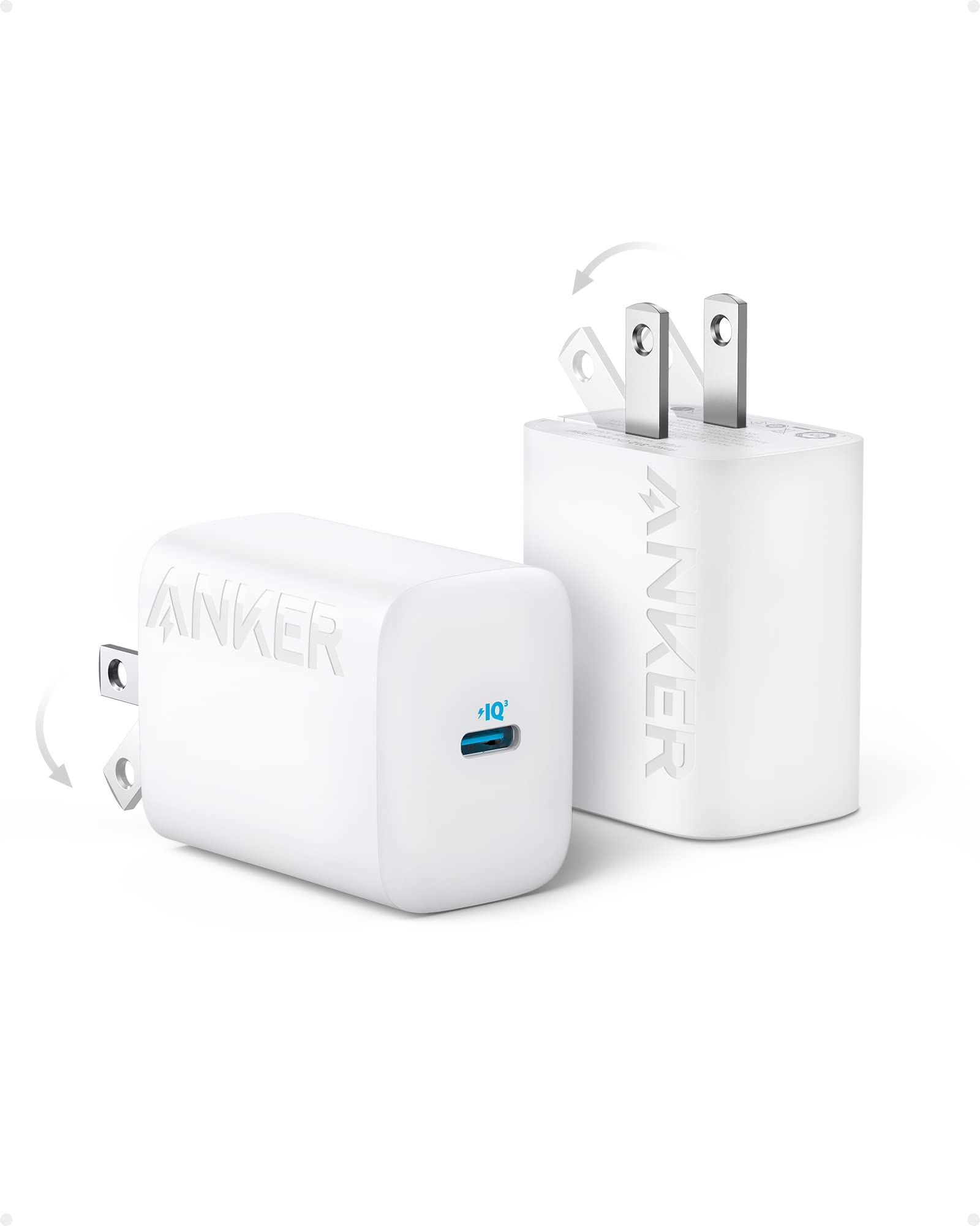 Anker 2-Pack 30W USB-C Fast Charger Foldable Wall Charger - Compatible with iPhone 15/14/13, Samsung Galaxy S23/S22, MacBook Air, iPad Pro, Google Pixelbook - Compact Travel Charger for Home, Office & Car Charging (Cables Not Included)
