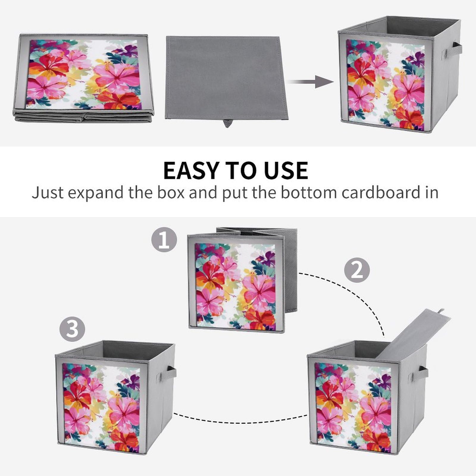 6-Pack Hawaiian Flower Print Collapsible Storage Bins with Handles - Large Closet Organizer Baskets for Clothing, Toys & Home Organization | Perfect for Bedroom, Nursery & Dorm Storage Solutions