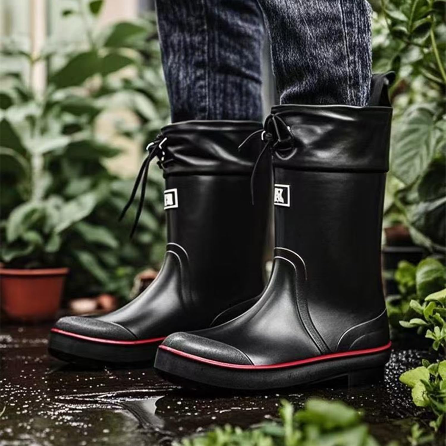 **Men's Waterproof PVC Rubber Rain Boots - Lightweight Comfortable Mid-Calf Outdoor Mud Boots for Gardening, Fishing, Yard & Farm Work - Ideal for Wet Weather, Puddles & Outdoor Chores**