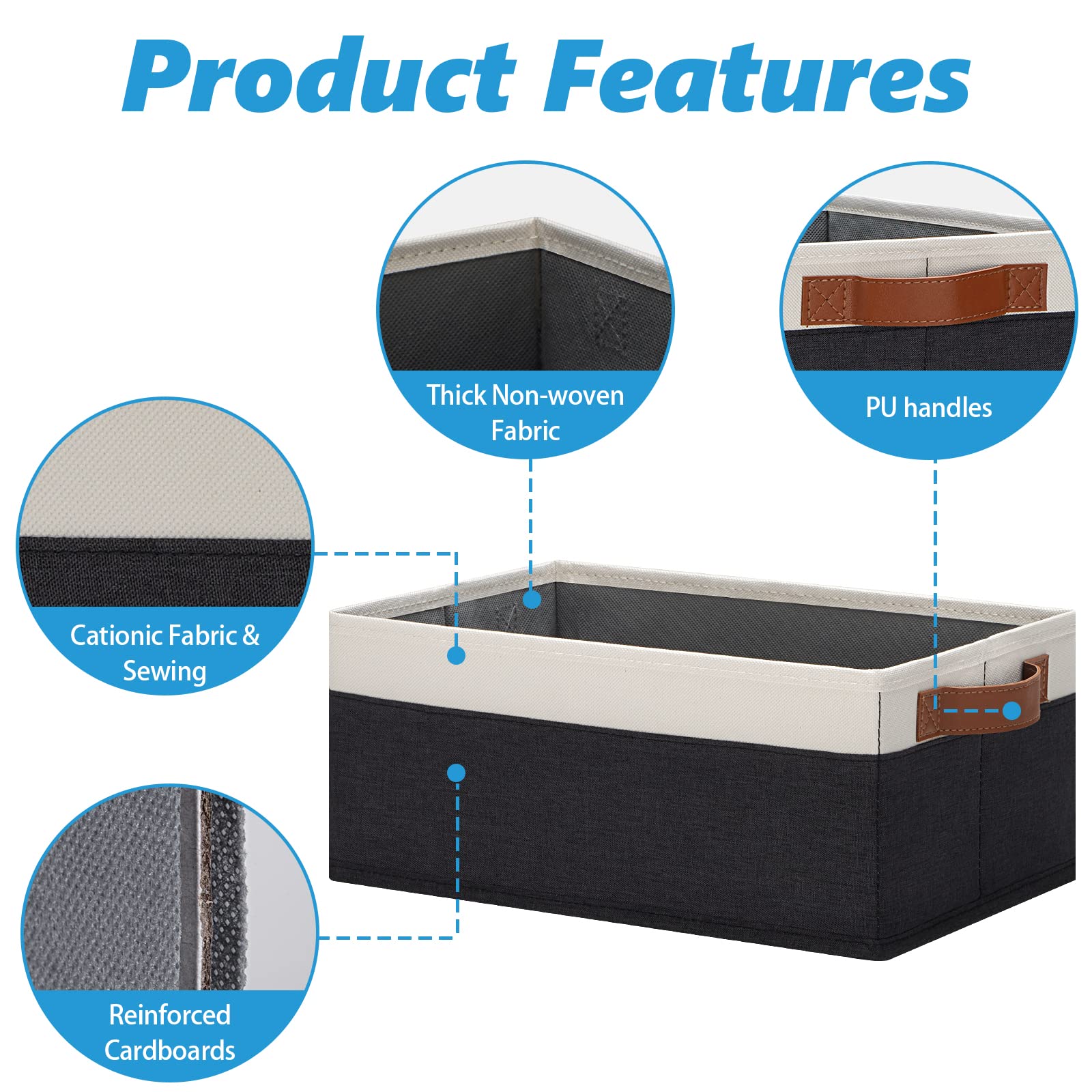 12 Pack Foldable Fabric Storage Bins with Leather Handles - Rectangular Organizer Baskets for Shelves (11.8