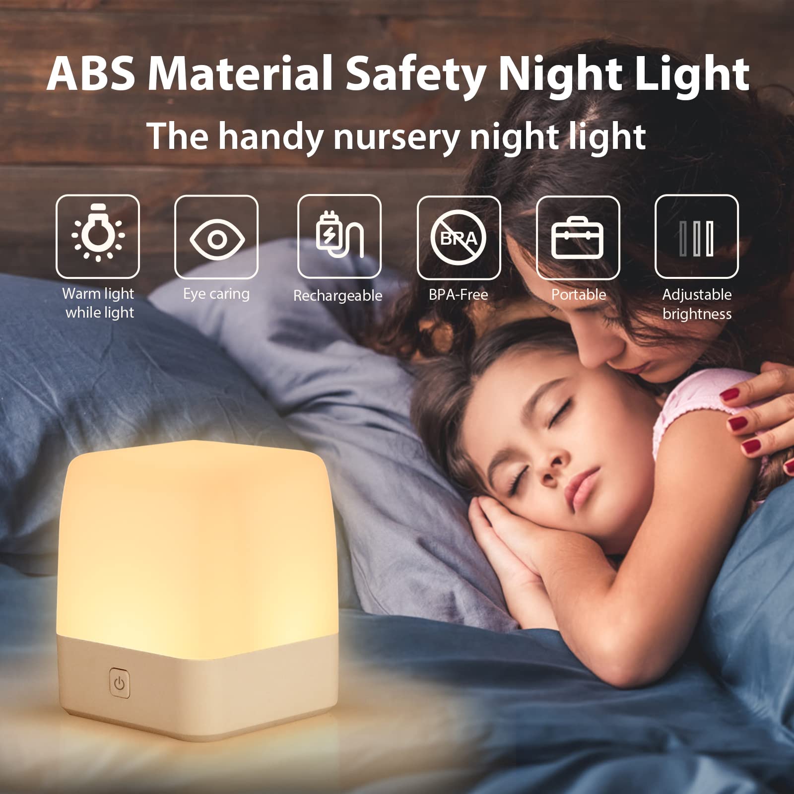LED Night Light for Kids & Babies - Dimmable Touch Control Nursery Lamp, Rechargeable Portable Bedside Light with Memory Function - Perfect for Breastfeeding, Bedroom, Nursery & Travel Use