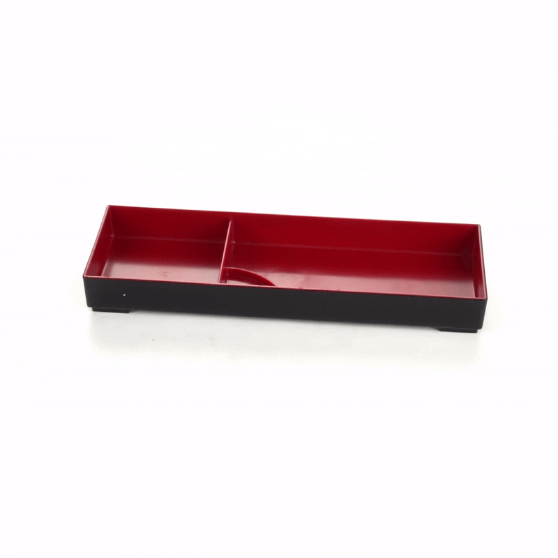 Black & Red Japanese Style Bento Box Tray - 2 Compartment Lunch Container (14