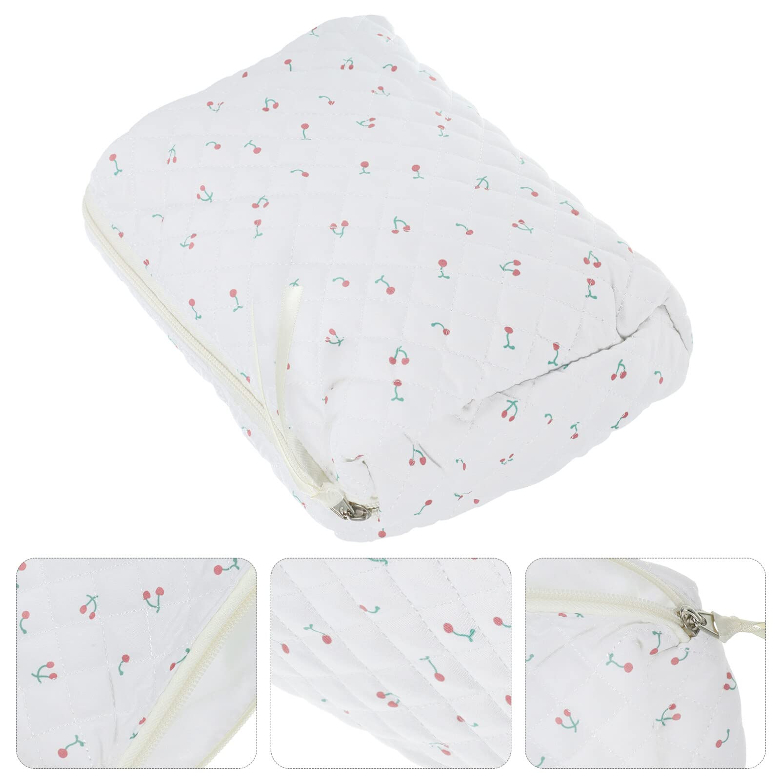 EXCLUZO Floral Printed Zippered Makeup Bag - Portable Cosmetic Organizer for Travel, Small Lipstick & Jewelry Storage - White | Perfect for On-the-Go Beauty Essentials & Accessory Organization