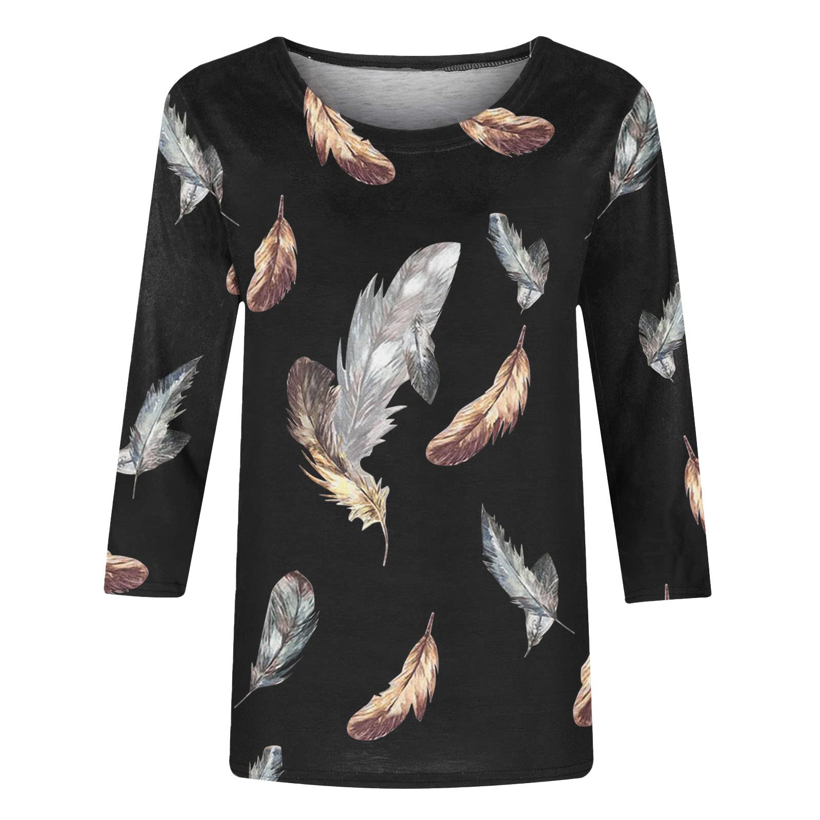 Feather Print Tunic Shirts for Women - Loose Comfy Fall Blouse for Work & Outings