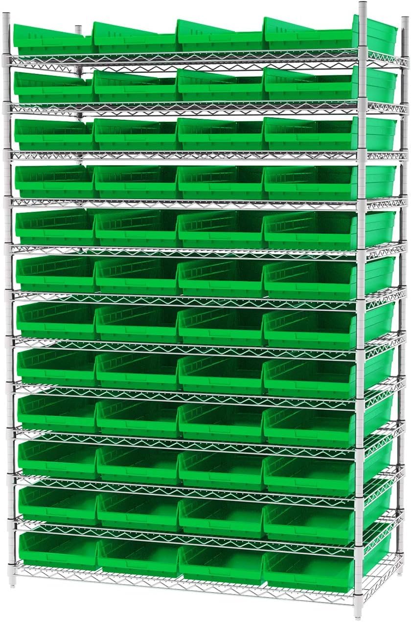 Akro-Mils 30174 Heavy Duty Plastic Storage Bins - 6 Pack Green Shelf Organizers (24