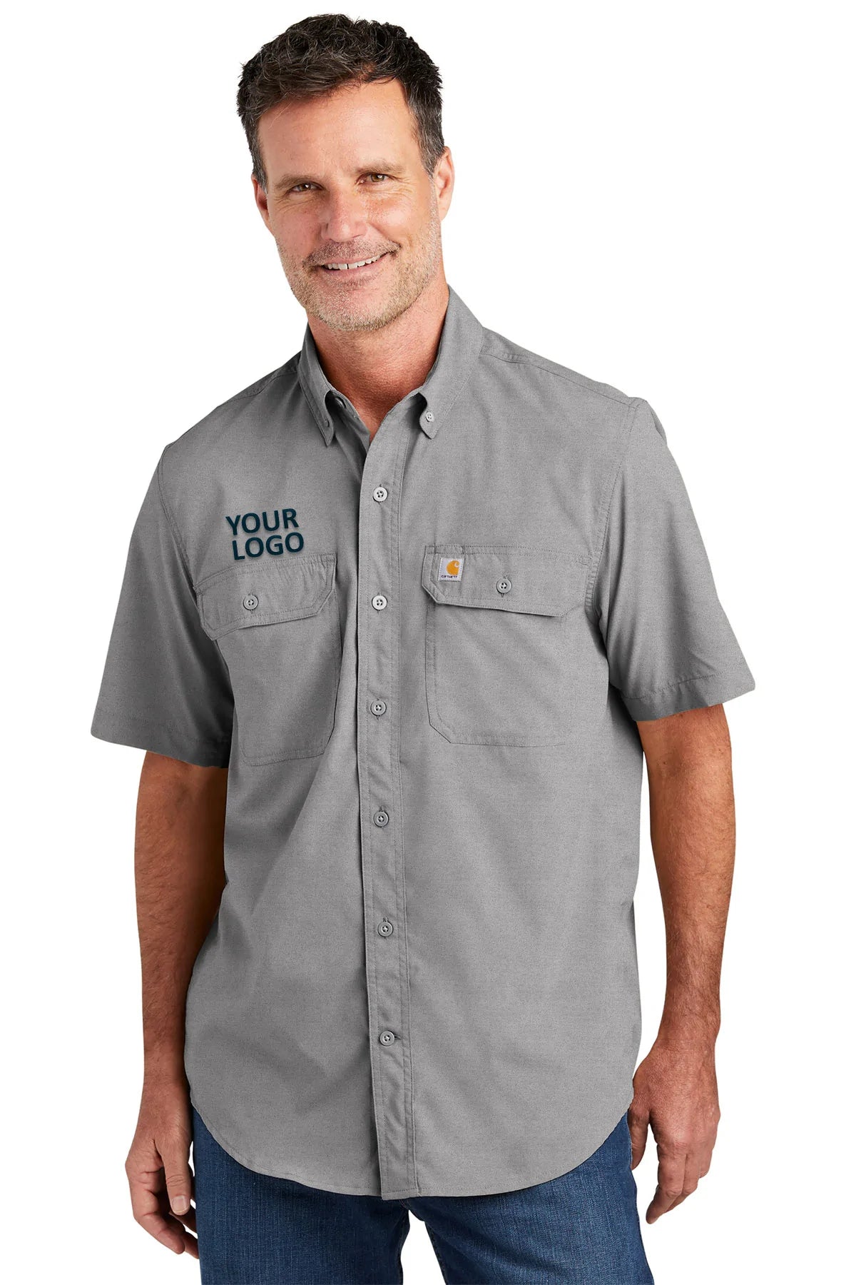 Carhartt Force Solid Custom T-Shirts for Men - Durable Steel Gray Work Shirts - Perfect for Construction, Outdoor Work & Casual Wear