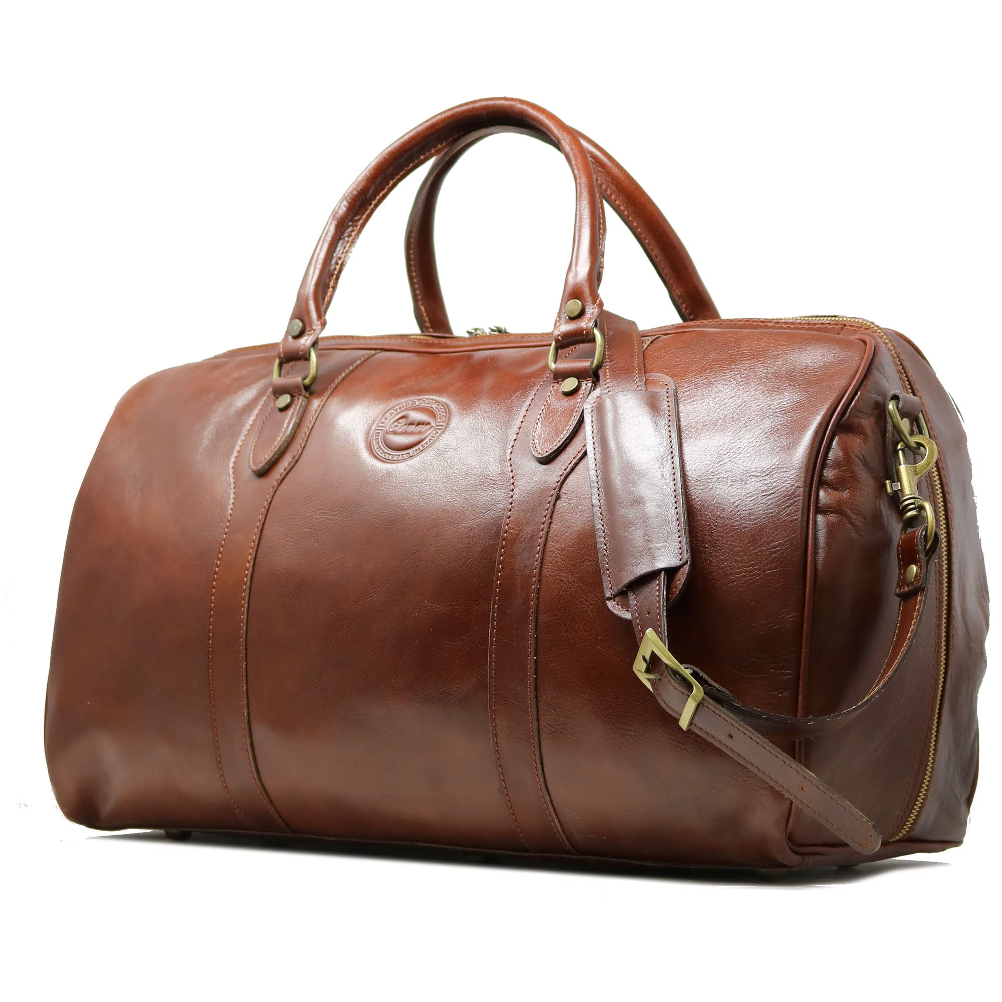 Premium Cenzo Duffle Vecchio Brown Italian Leather Weekender Travel Bag for Men & Women - Perfect for Business Trips, Gym, Weekend Getaways & Air Travel