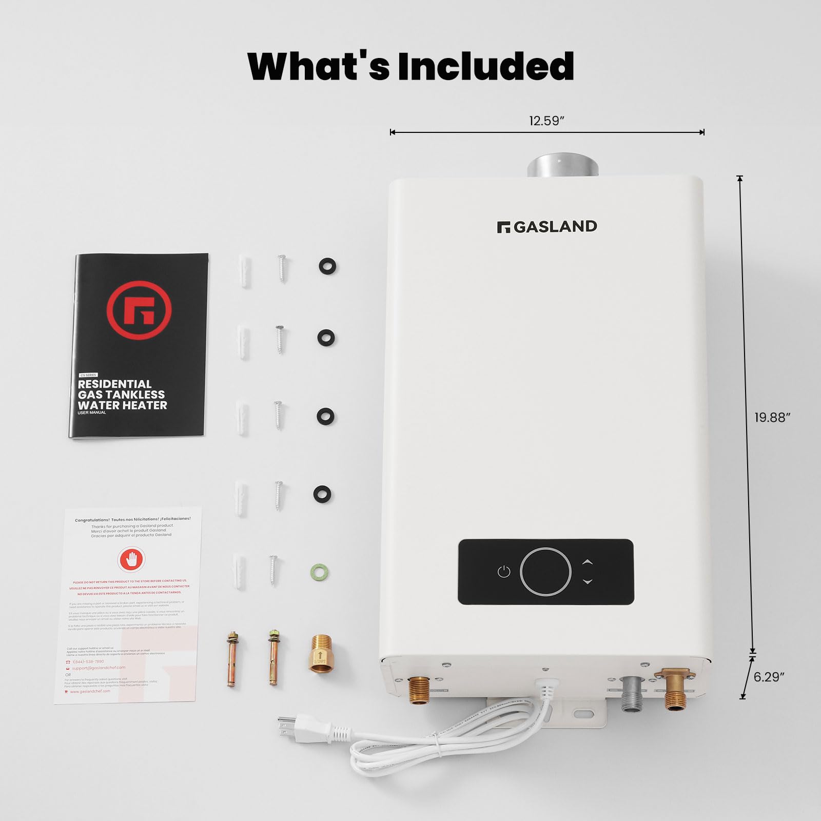 GASLAND 2.64 GPM Indoor Propane Tankless Water Heater - 68,000 BTU On Demand Hot Water System for Homes, 120V Multiple Point Use (CS264LP) - Perfect for Showers, Kitchen & Laundry