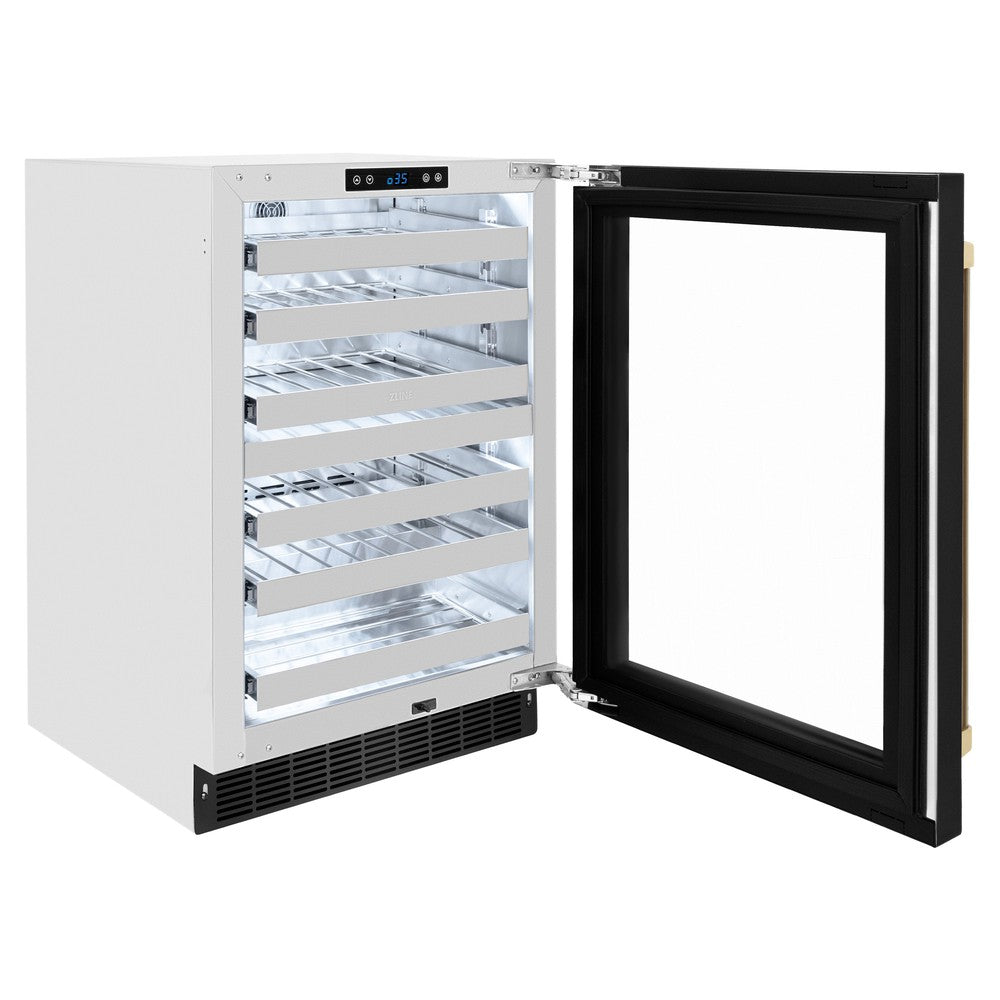 ZLINE Autograph Edition 24 Inch Touchstone Dual Zone 44 Bottle Wine Cooler - Black Stainless Steel Glass Door & Champagne Bronze Handle - Perfect for Home Bars, Wine Cellars, and Entertaining (RWDOZ BS 24 CB)