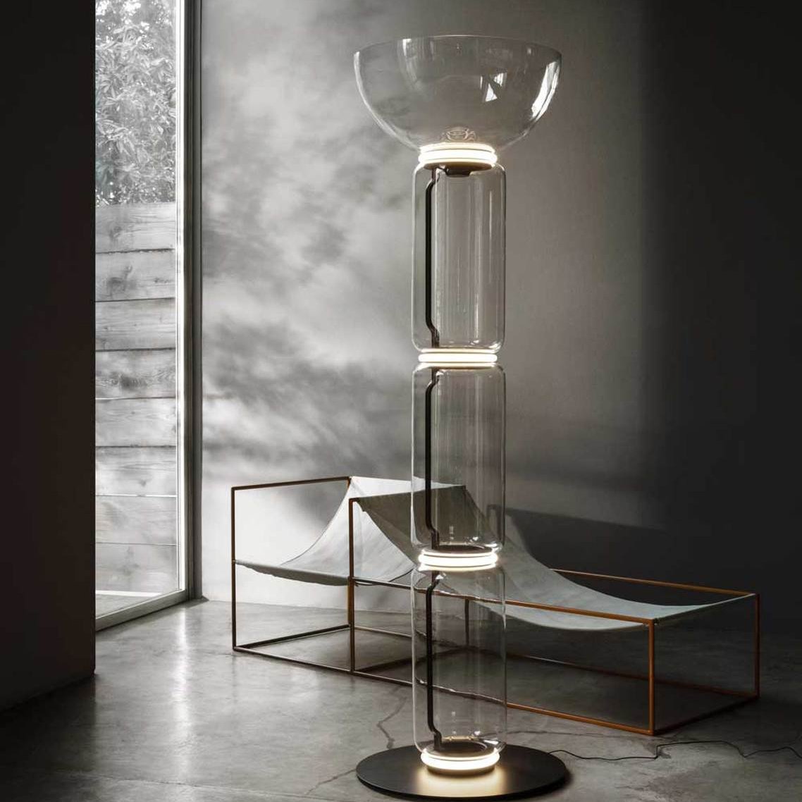 Modern Bamboo Glass Floor Lamp - Elegant Home Decor for Living Room, Bedroom, or Office - Perfect Ambient Lighting for Relaxation and Reading