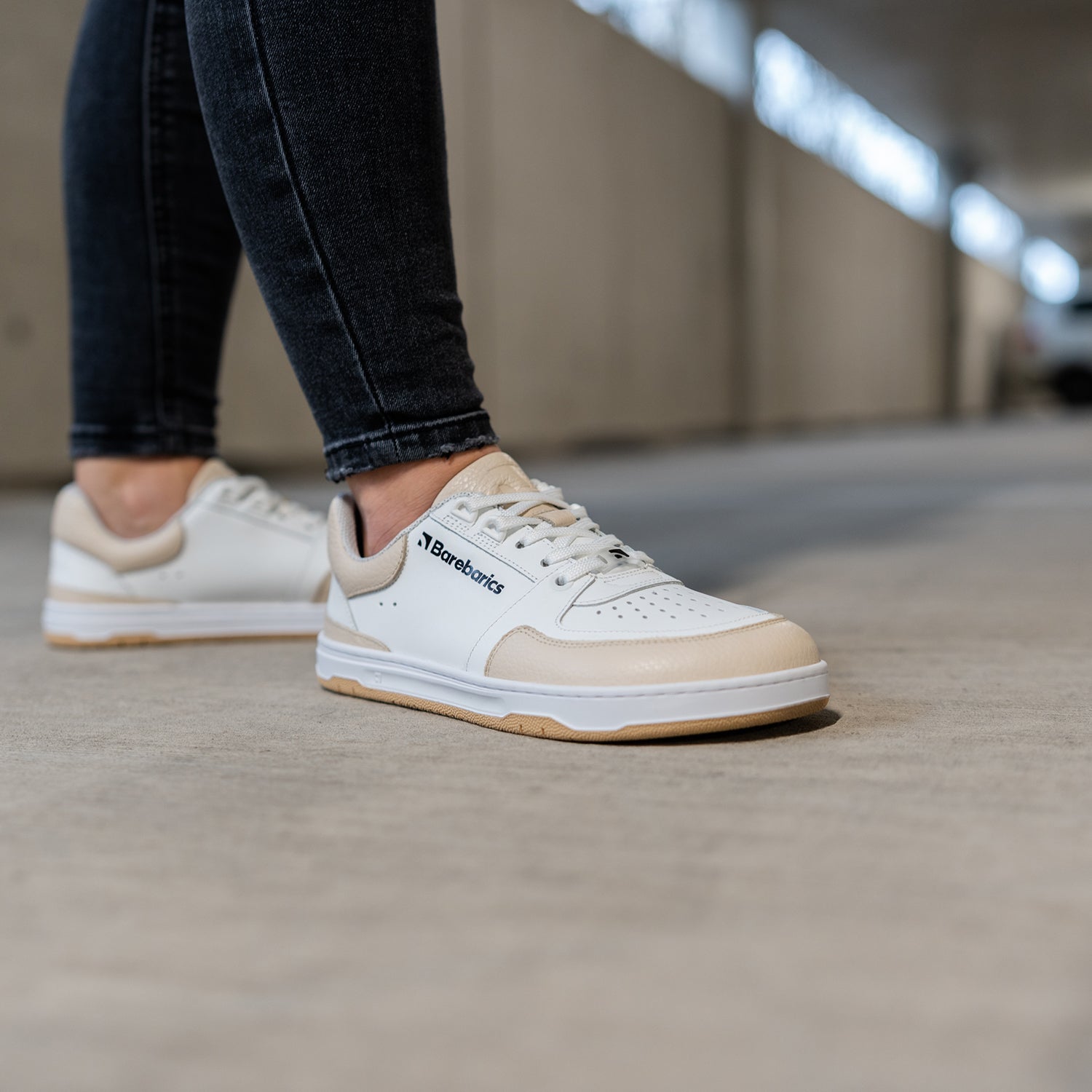Barefoot Sneakers Barebarics Wave - White & Beige | Minimalist Zero Drop Shoes for Running, Walking & Gym | Lightweight & Flexible Barefoot Design
