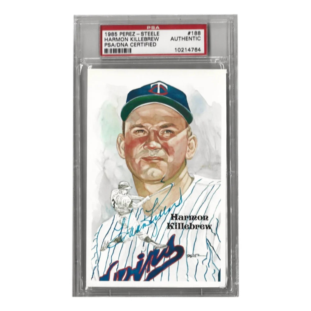Harmon Killebrew Autographed 1985 Perez Steele #188 Postcard with PSA COA - Minnesota Twins Memorabilia for Baseball Fans & Collectors