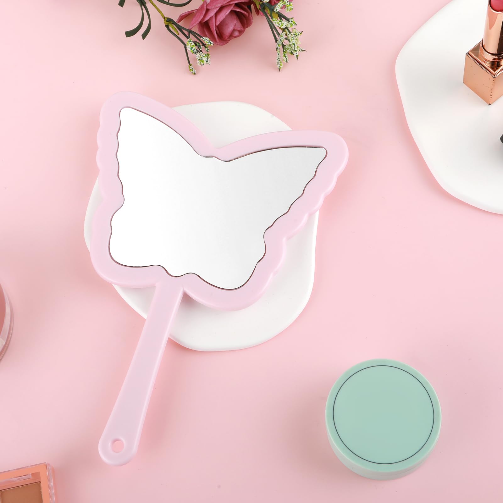 Butterfly Hand Mirror for Women - Pink Travel Cosmetic Mirror for Girls & Students - Valentine's Gift