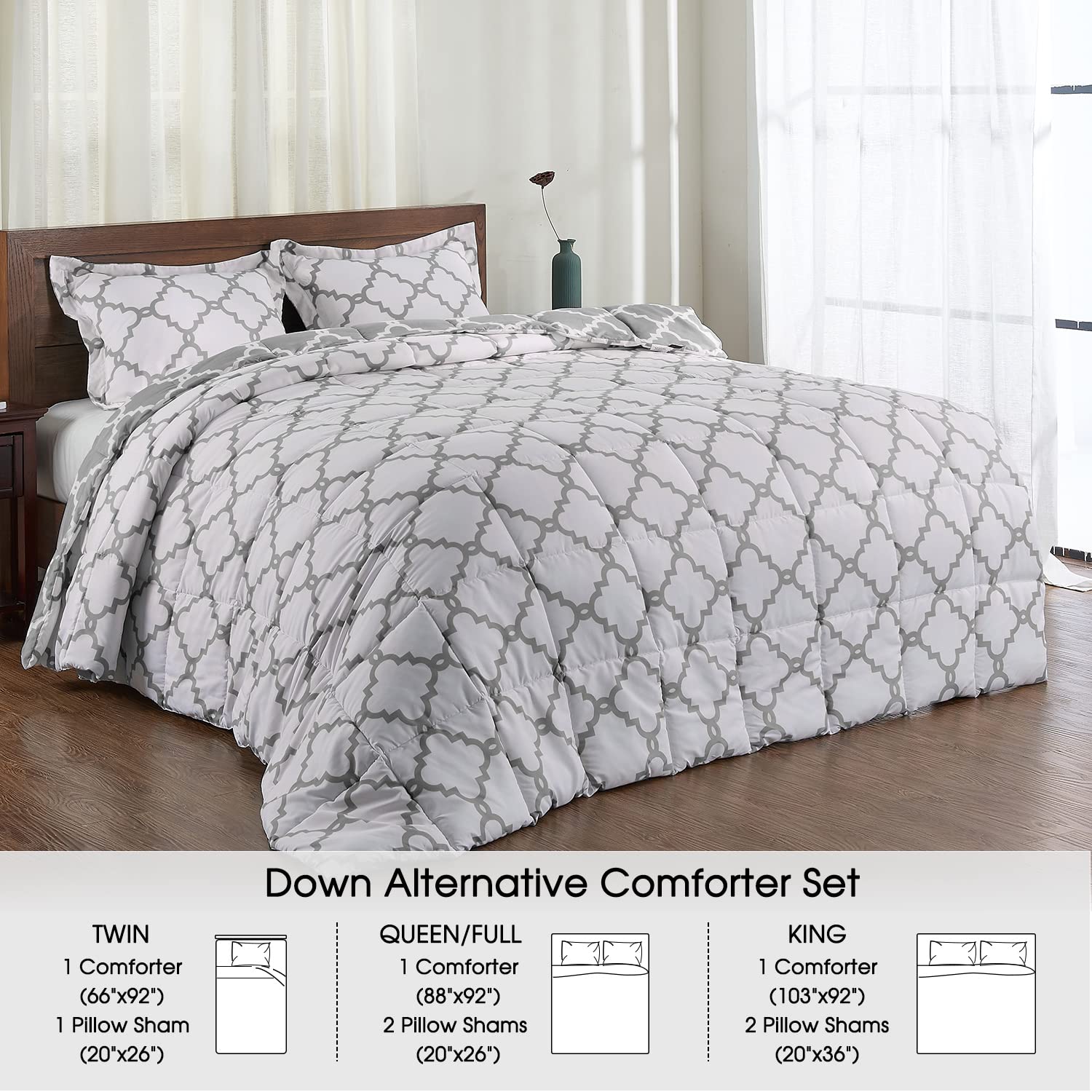 Basic Beyond Twin Comforter Set - Reversible All-Season Grey Comforter with Pillow Sham (66