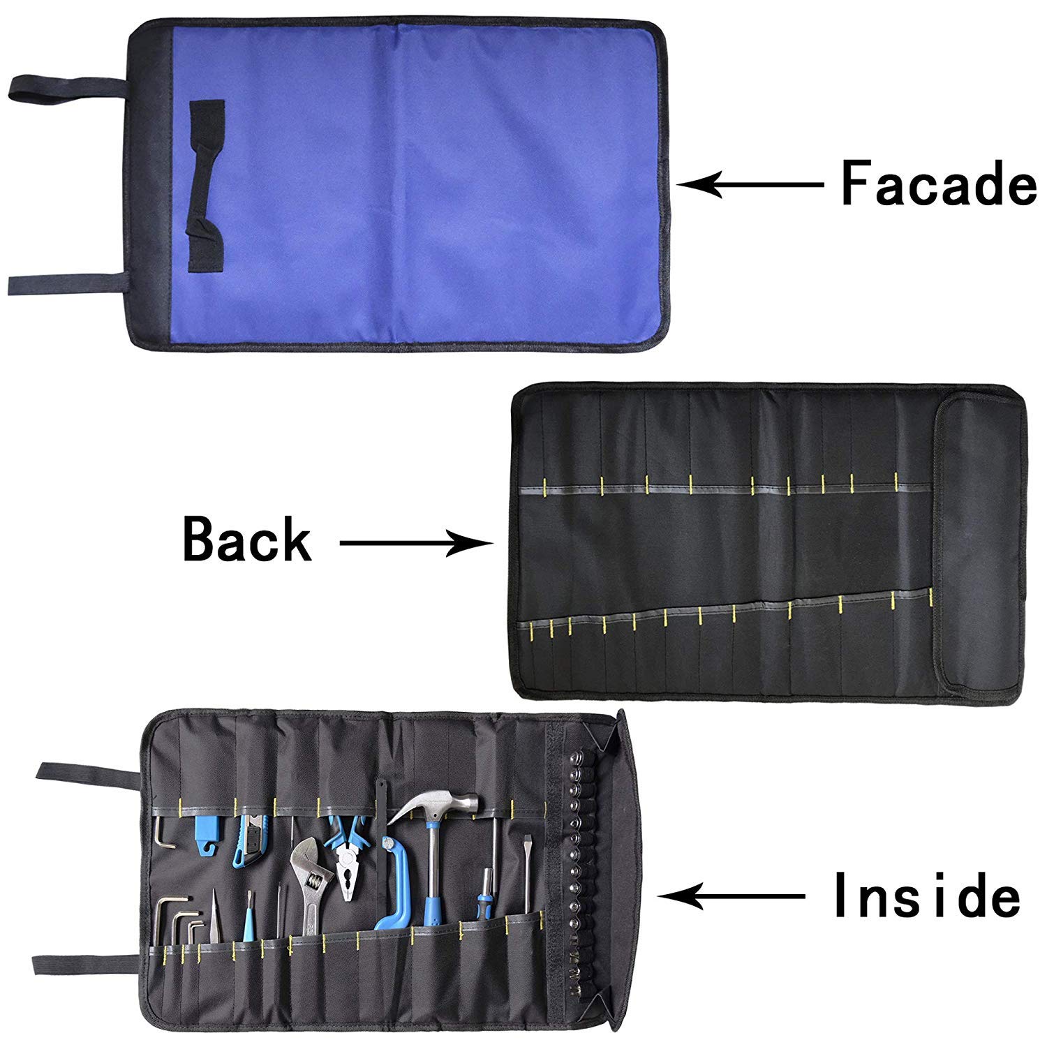 Durable Tool Pouches & Organizers - Socket Holder, Multi-Pocket Screwdriver & Wrench Roll-Up Pouch for Mechanics & DIY Projects | Workshop, Garage & Job Site Essential