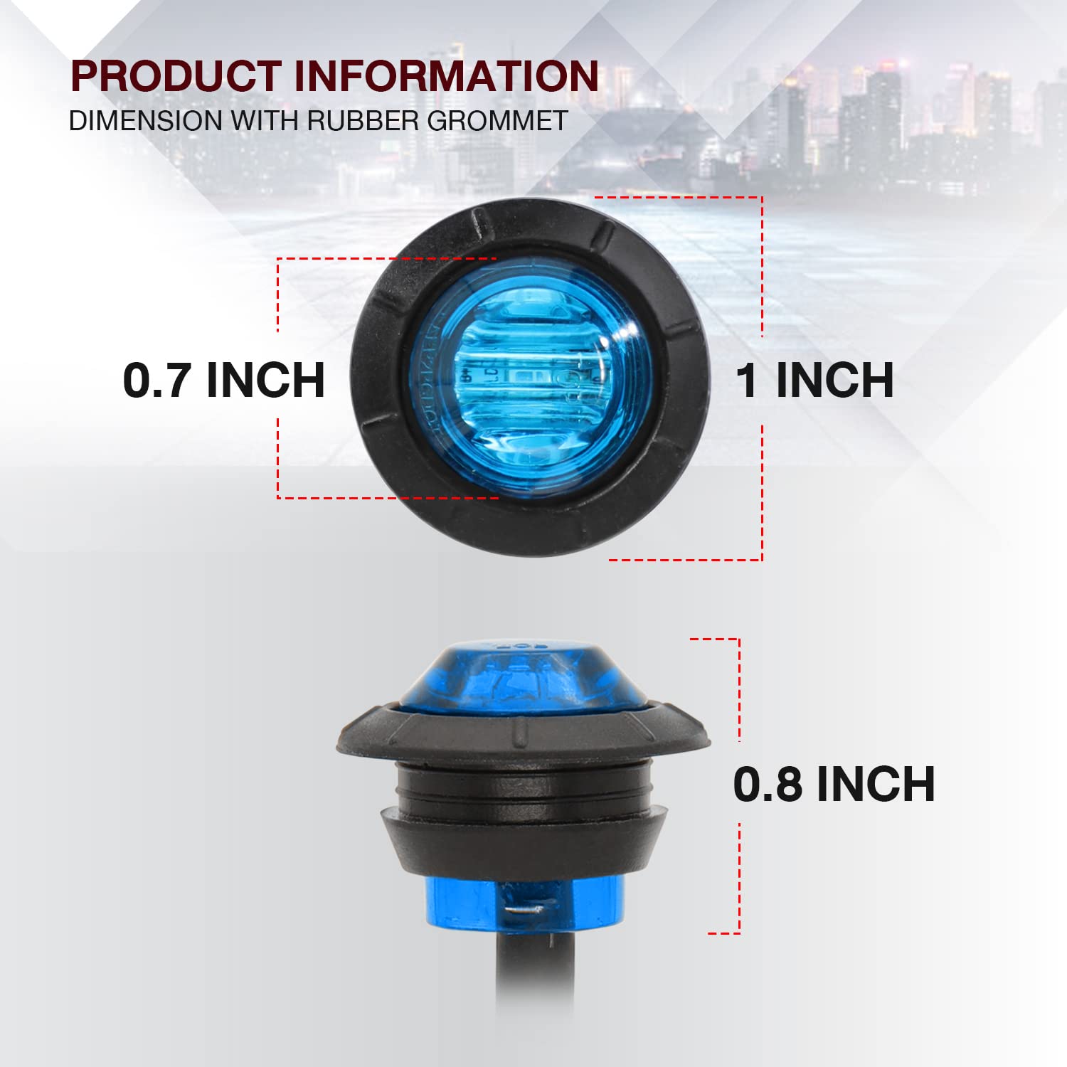 50 Pcs 3/4 Inch Round Blue LED Side Marker Lights with Grommet - 12V DC Flush Mount 3-LED for Truck, Trailer, Pickup & Van - Perfect for Night Driving & Vehicle Safety Lighting