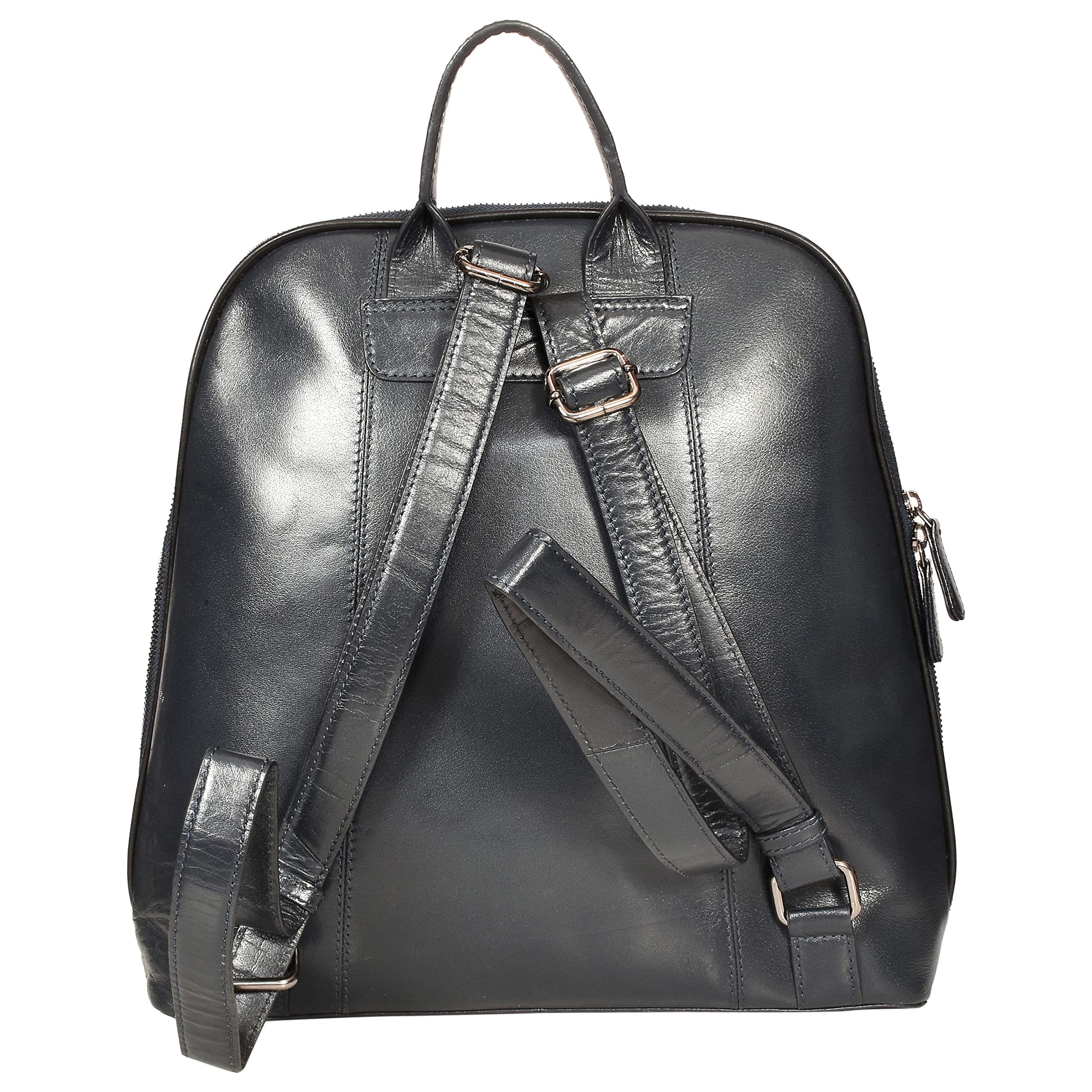 Sassora Genuine Premium Leather Women's Medium Blue Backpack - Stylish Travel, Work & College Laptop Bag for Everyday Use
