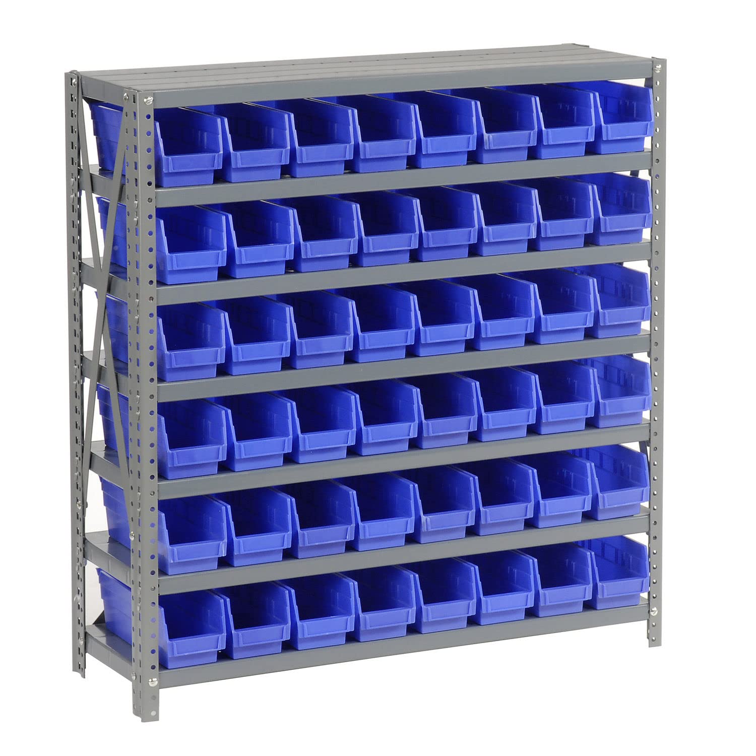 Global Industrial 7-Tier Steel Shelving Unit with 48 Plastic Storage Bins (4