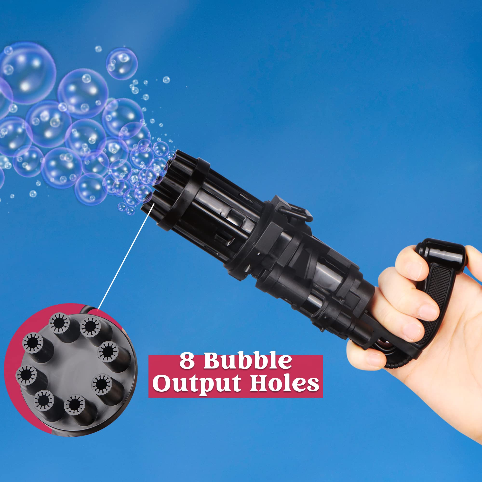 JOYIN Electric Bubble Machine Blower Toy for Kids - 8-Hole Automatic Bubble Maker with Bubble Solution - Outdoor Summer Party Toy for Boys & Girls - Perfect for Birthday Parties, Backyard Play & Park Fun (Black)