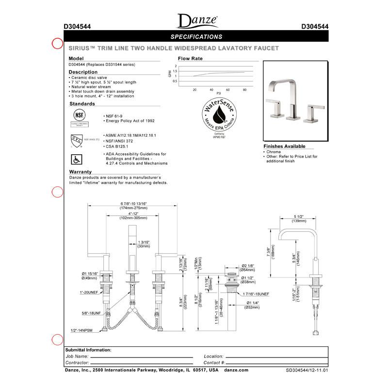 Danze Sirius Brushed Nickel Modern Trimline Hi Spout Widespread Bathroom Faucet - Sleek Design for Contemporary Bathrooms | Perfect for Vanities, Powder Rooms & Guest Baths