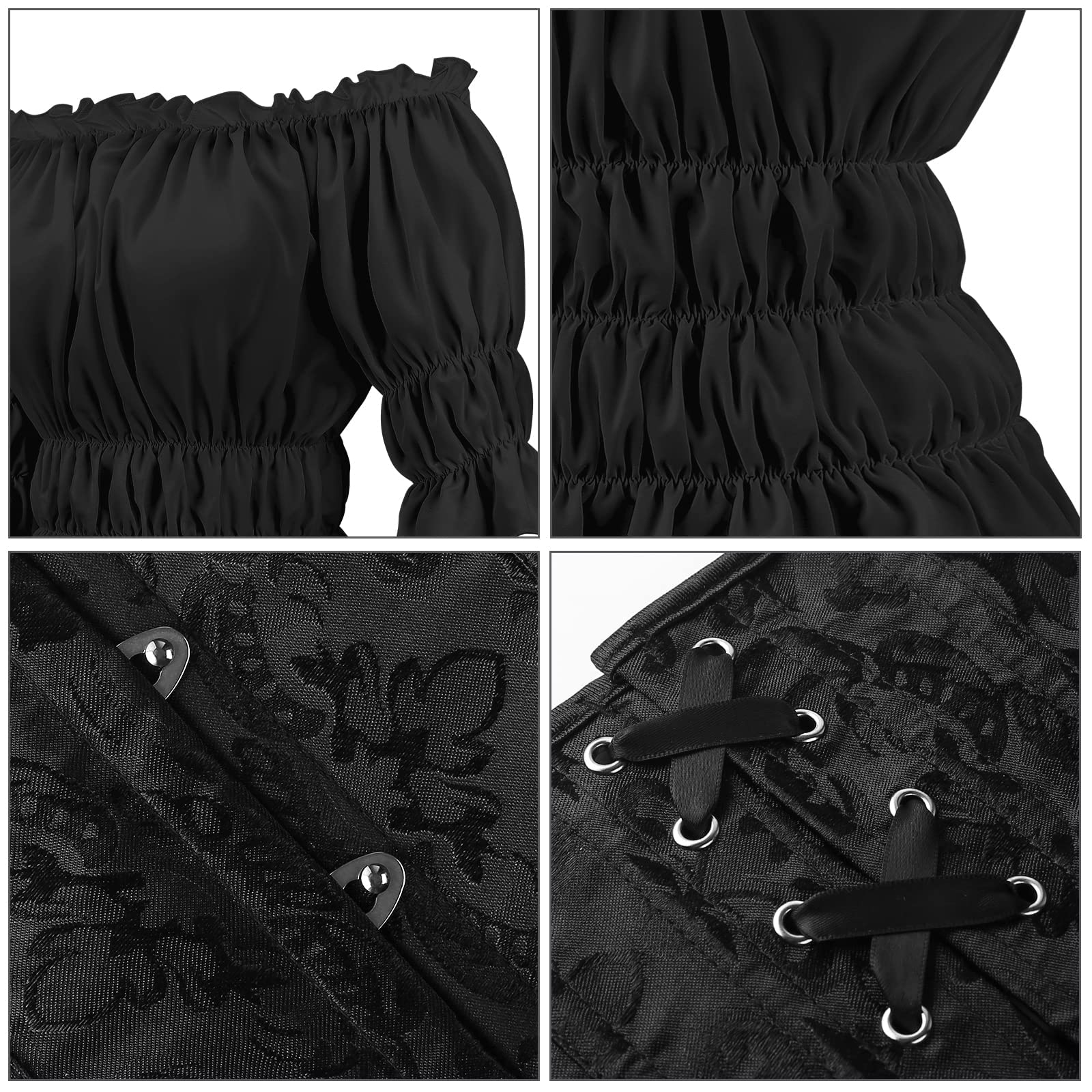 Women's Pirate Shirt Renaissance Blouse - Medieval Off Shoulder Short Sleeve Top with Corset Bustier for Halloween Costume | Perfect for Pirate Themed Parties, Renaissance Fairs & Cosplay Events
