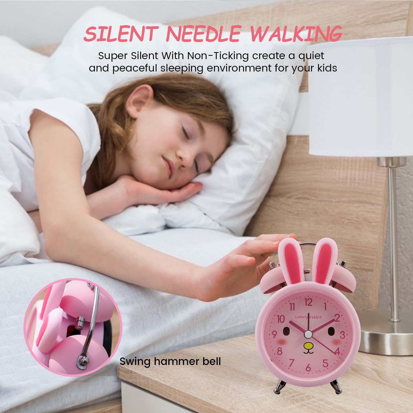 **Cartoon Bunny Alarm Clock for Kids & Heavy Sleepers - Loud Twin Bell, Backlight, Bedroom Decor - Perfect for Waking Up & Room Decoration (Blue)**