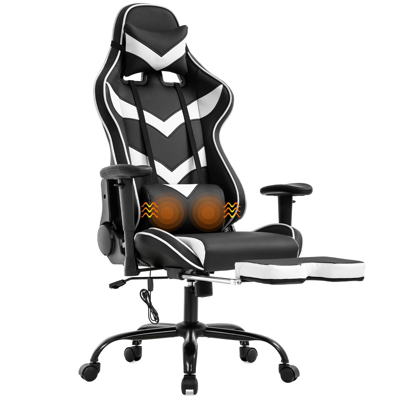 Premium PU Leather Gaming Chair - Ergonomic High Back Computer Chair with Adjustable Headrest & Lumbar Support, Home Office Racing Chair with Armrests & Footrest for PC Gaming, Streaming, and Work (White) - Perfect for Esports, Home Office & Gaming Setups