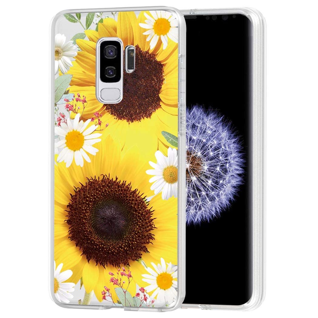 Samsung Galaxy S9 Plus Phone Case - Clear Soft TPU Shockproof Protective Cover for Women & Girls | Trendy Sunflower Design | Perfect for Everyday Use, Work & Travel