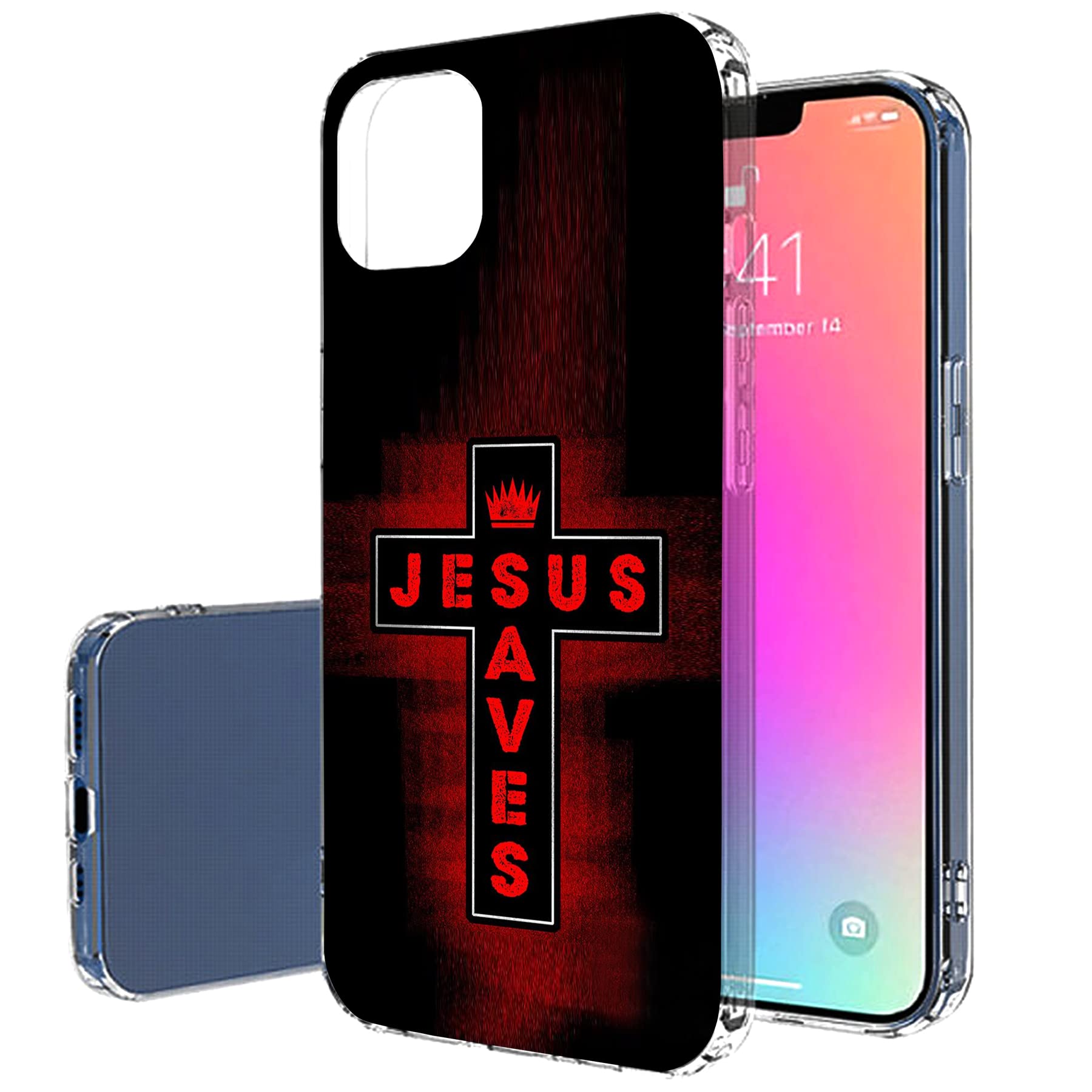 VIBECover Slim Protective Case for Apple iPhone 13 - Flexible TPU Shockproof Cover with Jesus Saves Design - Perfect for Everyday Use, Travel & Outdoor Activities