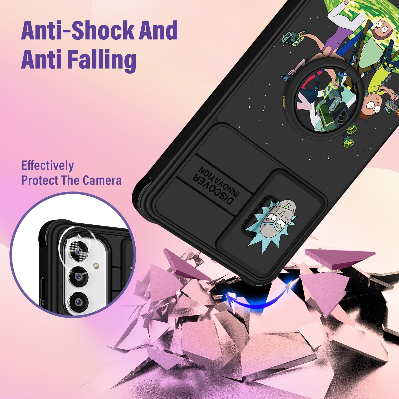 Samsung Galaxy A54 5G Case with Camera Cover & Ring Holder - Cute Cartoon Shockproof Hard Phone Case for Women, Girly Funny Protective Cover for Samsung A54 6.4