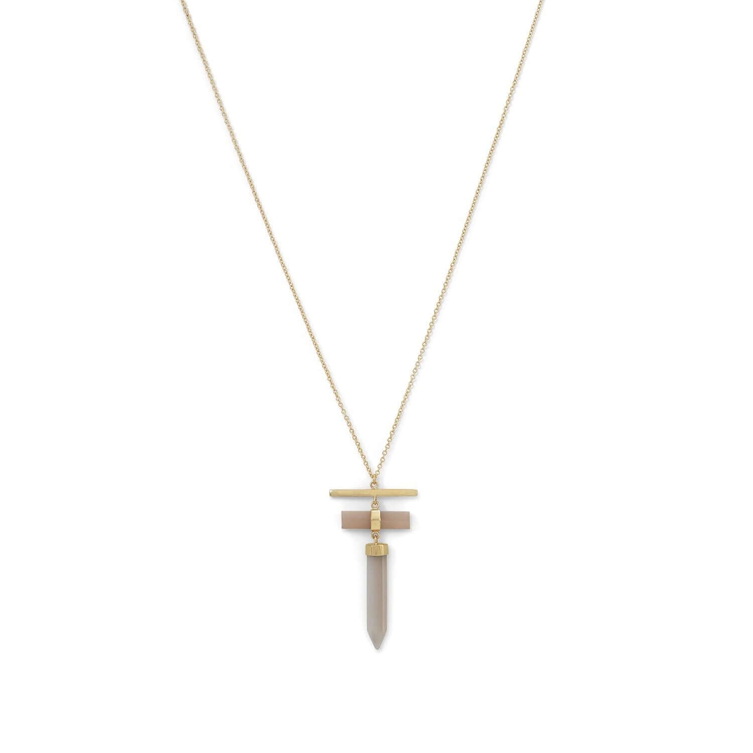 14K Gold Plated Pencil Cut Gray Moonstone Drop Necklace for Women - Elegant Dainty Pendant Jewelry Gift for Birthday, Anniversary & Special Occasions