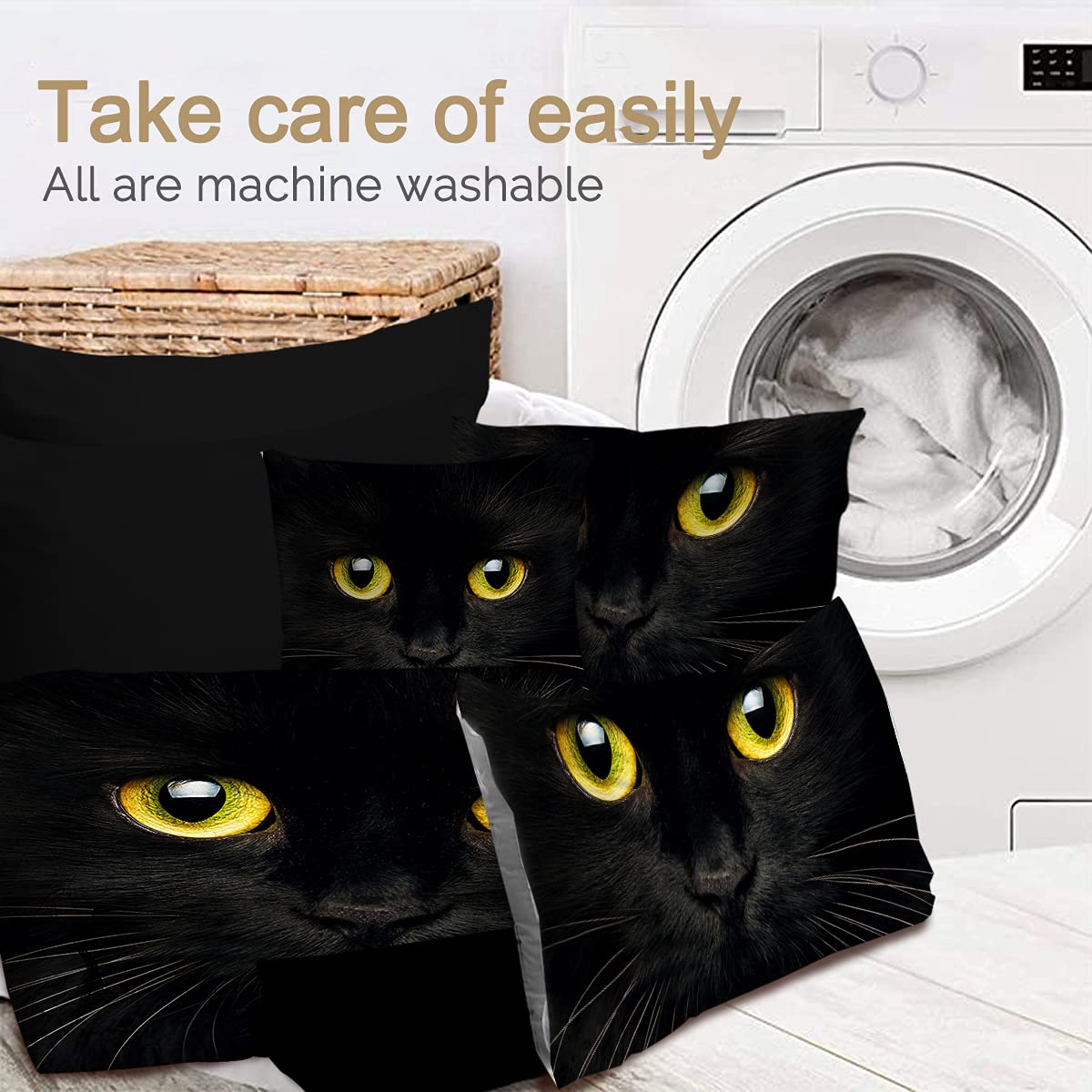 **BlessLiving 8-Piece Black Cat Comforter King Size Bedding Set - Cute Animal Print, Includes 1 Comforter, 2 Pillow Shams, 1 Flat Sheet, 1 Fitted Sheet, 1 Cushion Cover, 2 Pillowcases - Perfect for Kids, Boys & Girls Bedrooms, Themed Rooms, and Cozy Sleepovers**