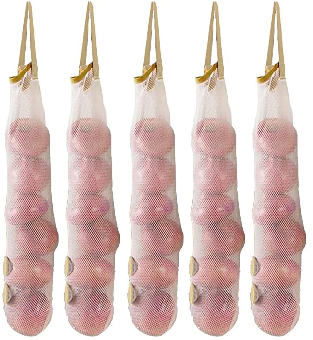 Ahyuan 5-Pack Hanging Mesh Storage Bags for Onions, Garlic, Potatoes - Large Reusable Produce Bags for Fruits & Vegetables - Perfect for Home, RV, Camper, and Kitchen Organization