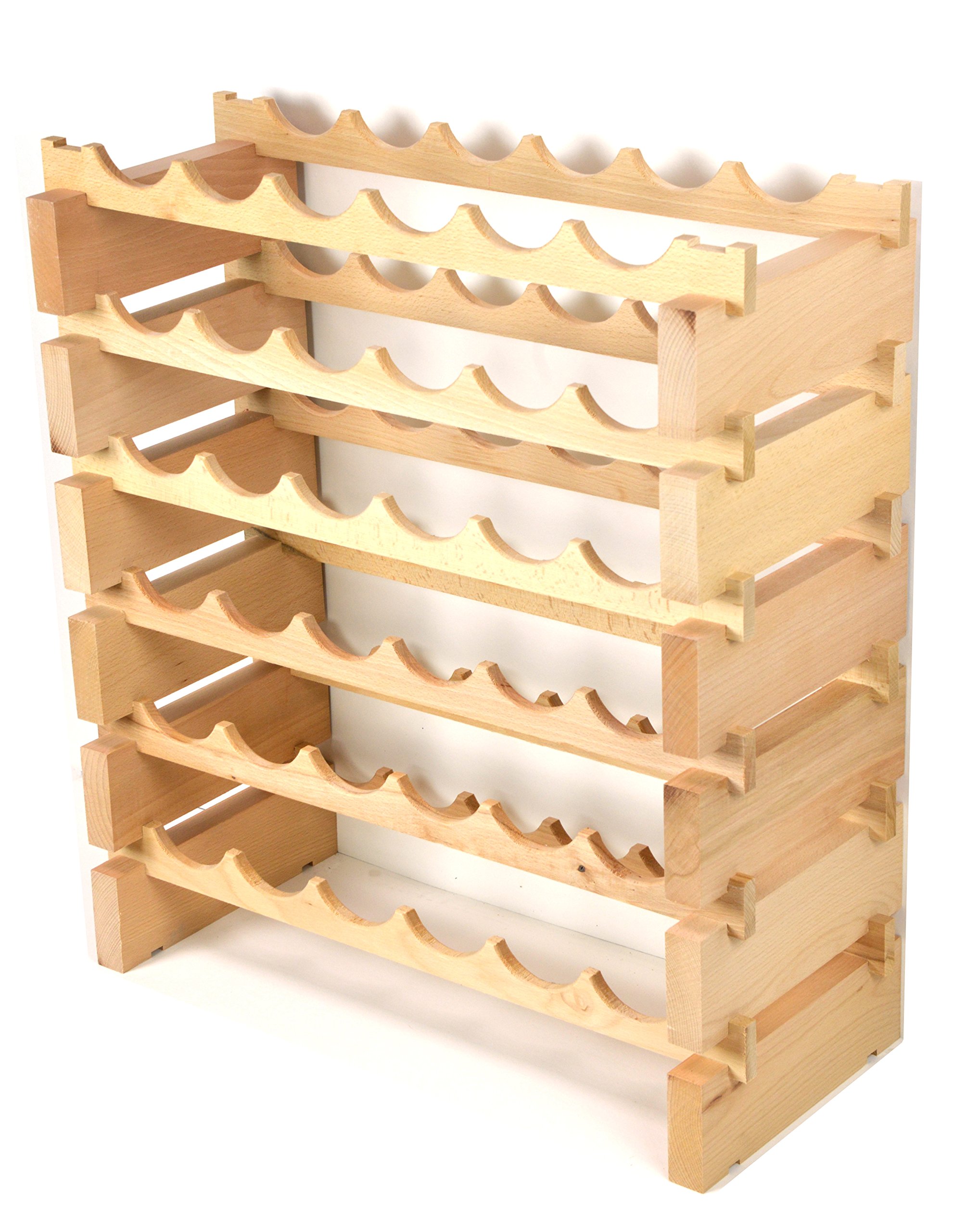 Modular Wine Rack - Beechwood Storage for 24-72 Bottles (6 Bottles Wide, 12 Rows) | New Improved Design (36 Bottle Capacity) | Perfect for Home Cellars, Wine Bars & Restaurant Storage