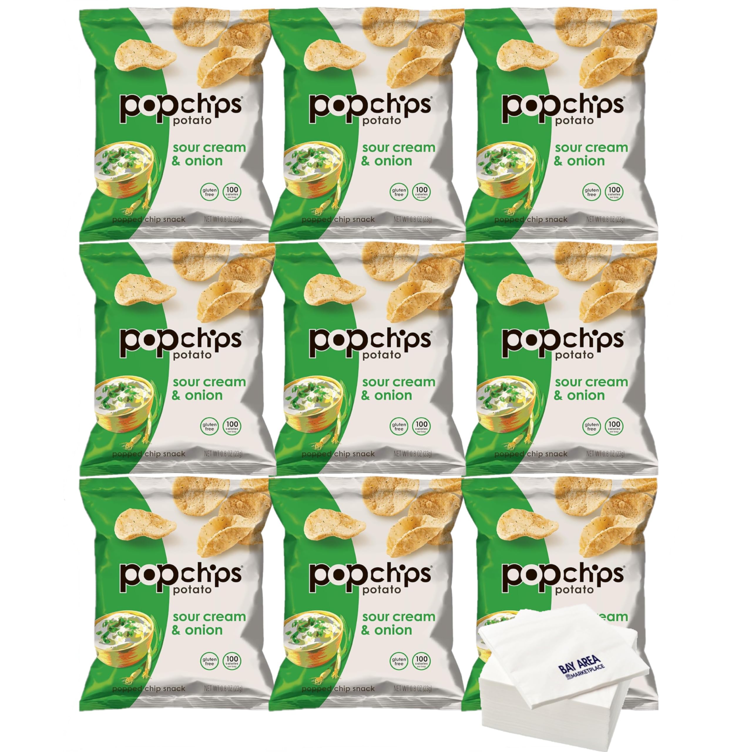 Popchips Sour Cream and Onion Flavored Potato Snacks - 0.8 Oz Bags (Pack of 8) | Healthy Baked Chips for Parties, School Lunches & On-the-Go Snacking