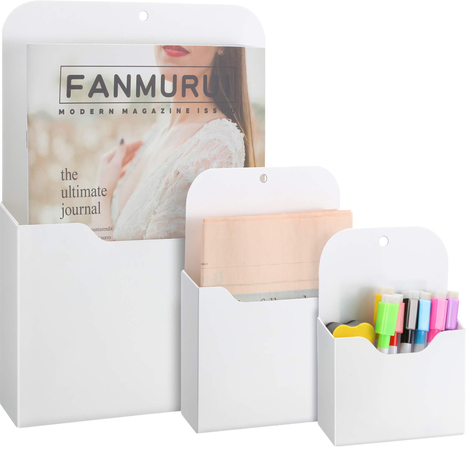 3 Pack Magnetic File Holder - Large Refrigerator Organizer for Pens, Papers, Markers, Notebooks & Letters - Perfect for Office, Classroom Whiteboard, Fridge & Locker (White) - Keep Your Workspace & Home Neatly Organized