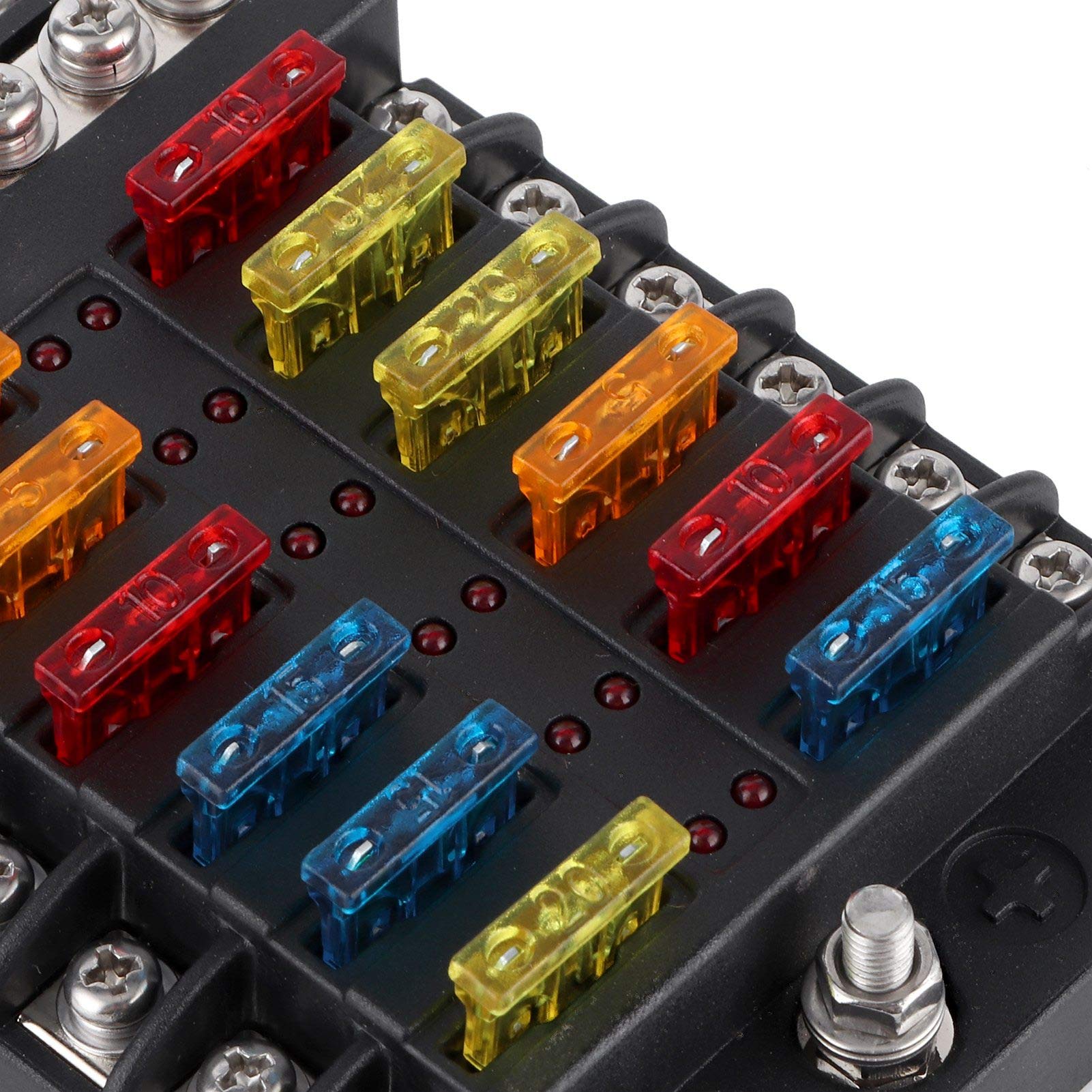 12 Circuit Fuse Block Holder with LED Indicator - Waterproof Blade Fuse Box for Cars, Yachts, Marine Boats & RVs - Perfect for Automotive Electrical Systems and Marine Applications