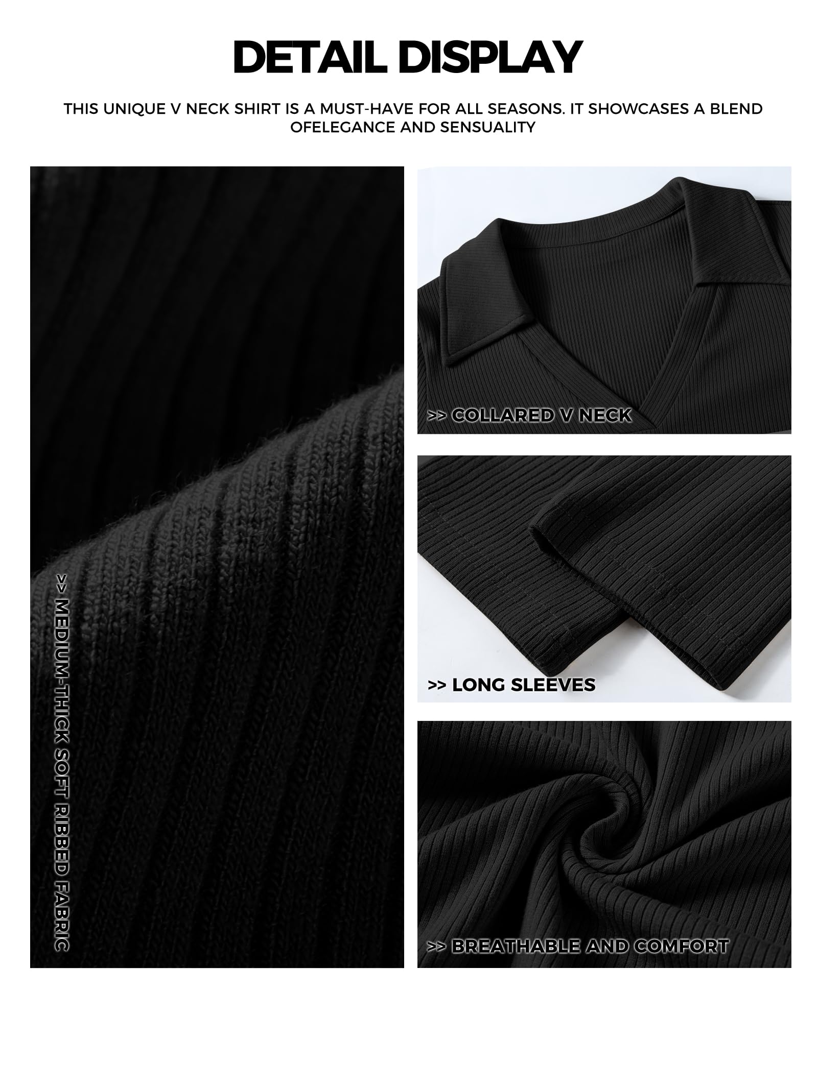 Women's Long Sleeve V-Neck Polo Shirts - Business Casual Work Tops, Slim Fit Collared Shirts for Office & Fall Outfits | Perfect for Workwear, Business Meetings & Smart Casual Occasions