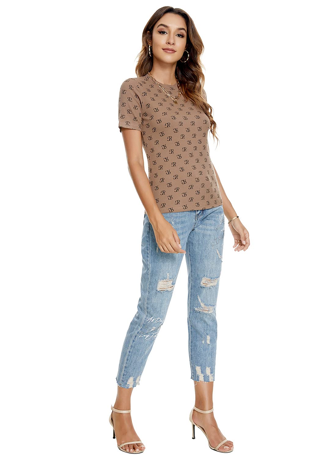 ATNLEWHI Women's Basic Round Neck Short Sleeve Stretchy Slim Fit Solid T-Shirt - Casual Everyday Wear, Workout & Layering Essential