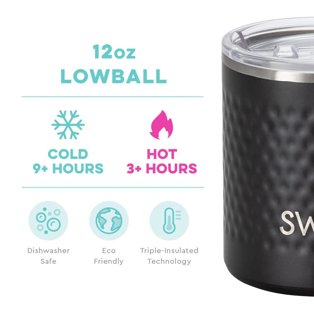 Swig Life 12oz Triple Insulated Stainless Steel Lowball Tumbler with Lid - Vacuum Sealed, Dishwasher Safe, Double Wall Travel Coffee Mug (Blacksmith) - Perfect for Hot & Cold Drinks at Home, Office or On-The-Go