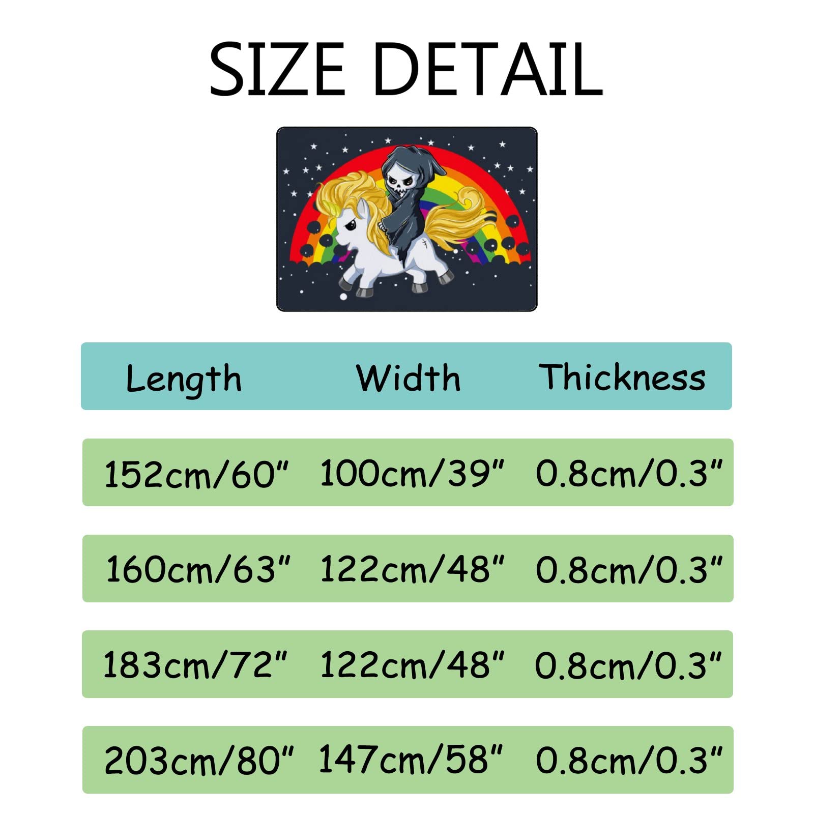 Non-Slip Skull & Unicorn Large Area Rug 72x48in - Soft Floor Carpet for Living Room, Bedroom, Kids Room, Nursery & Playroom | Perfect for Yoga, Playtime & Home Decor