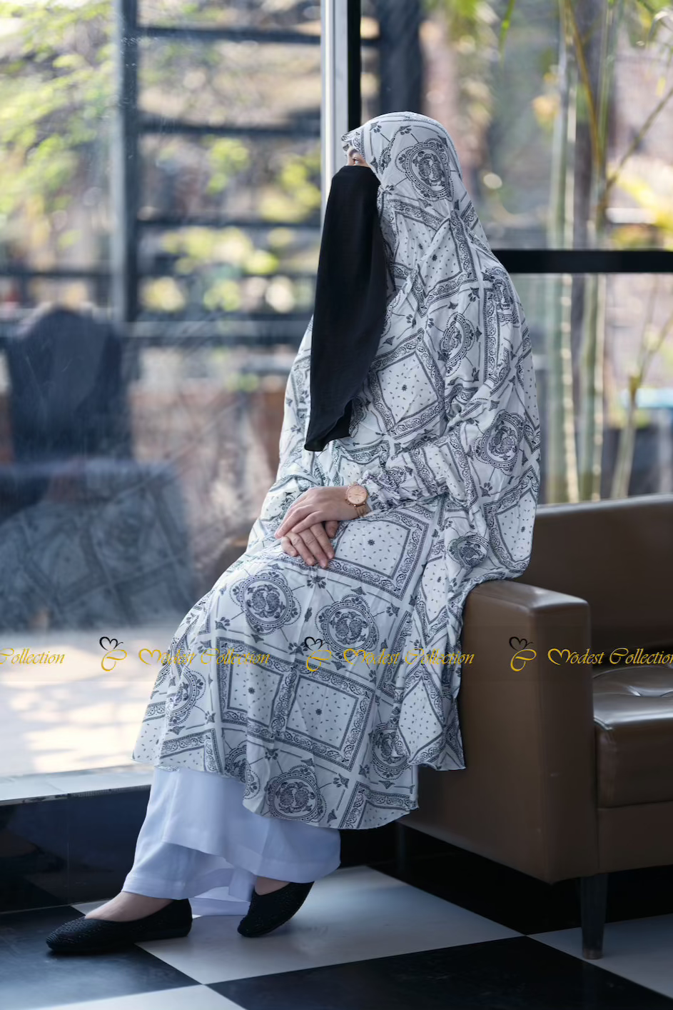 Premium Linen Khimar with Pockets - White & Black Scarf for Muslim Women | Modest Fashion, Prayer & Everyday Wear