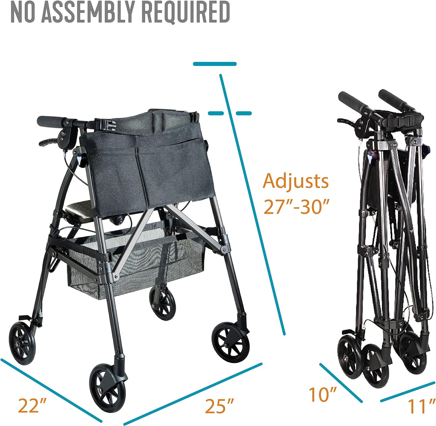 EZ Fold N Go Rollator - Lightweight Folding Walker with Seat and Wheels for Seniors & Adults - Perfect for Indoor & Outdoor Mobility Assistance, Shopping, Travel, and Daily Walks