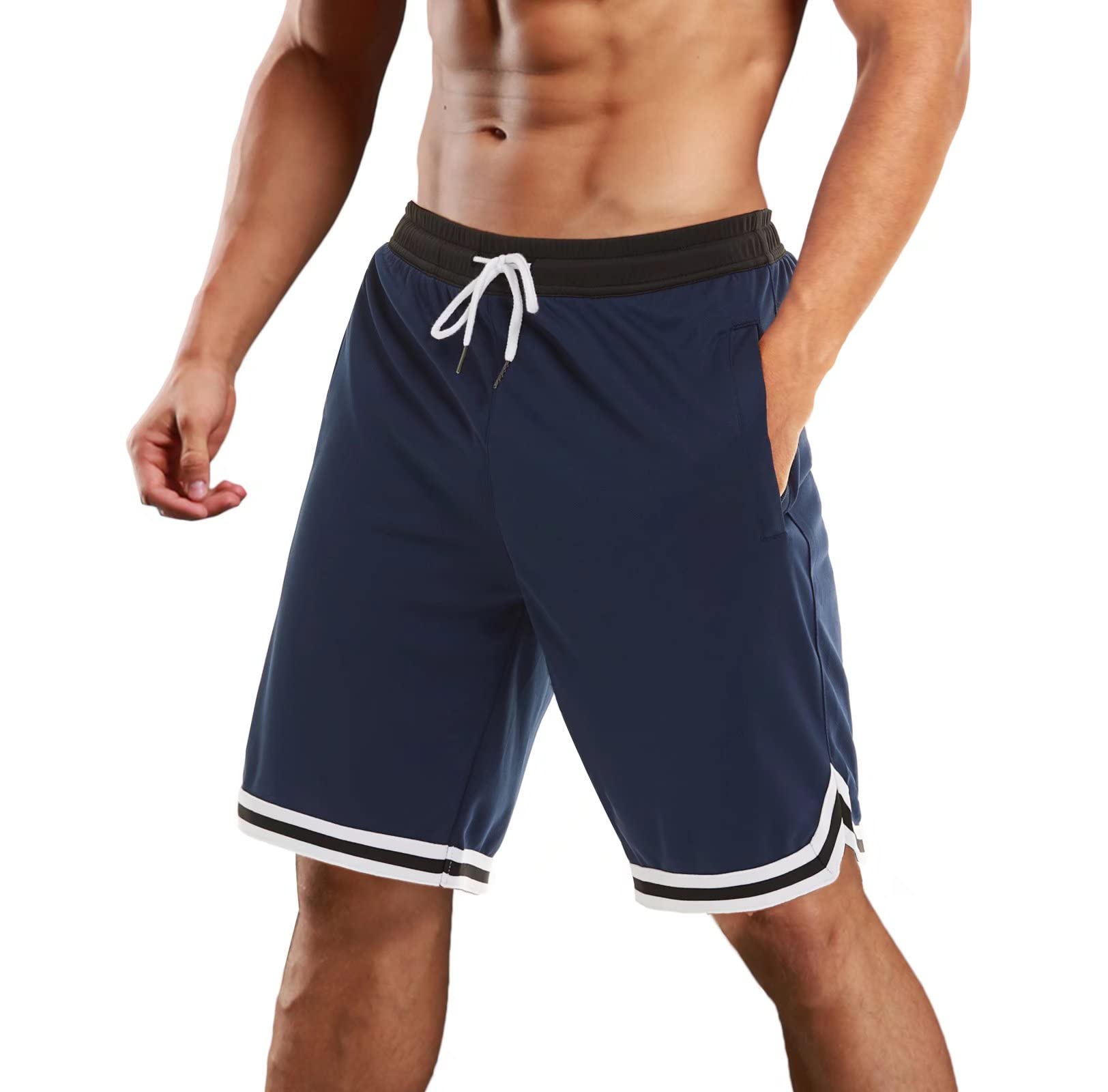 **MAGCOMSEN Men's Quick Dry Running Shorts - Breathable Mesh Basketball Athletic Shorts with 2 Zipper Pockets for Gym, Workout & Outdoor Sports**