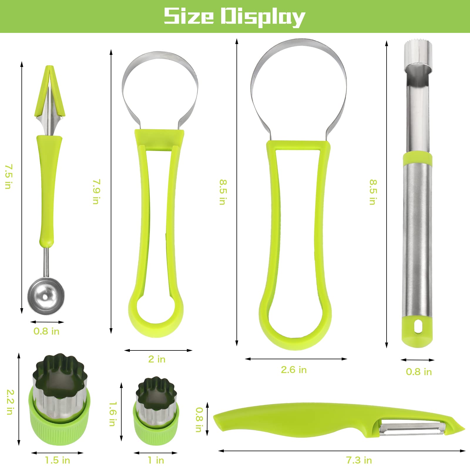 14-Piece Stainless Steel Melon Baller Scoop Set - 4-in-1 Fruit & Vegetable Tool Kit with Seed Remover, Peeler, Cutter & Pulp Separator - Perfect for Fruit Salad, Cocktail Garnishes & Kitchen Prep
