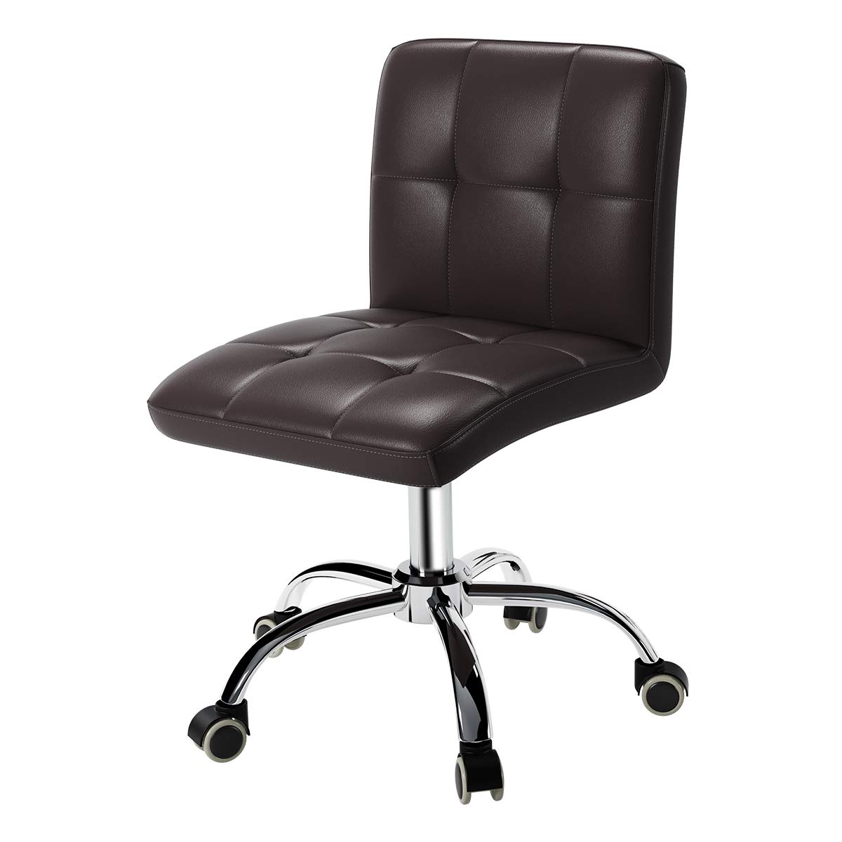 360° Swivel Office Desk Chair - PU Leather Adjustable Rolling Task Chair with Backrest, Armless Design for Barber Shop, Home Office, Computer Work, Gaming & Study (Brown) - Ergonomic Support for Long Hours Sitting