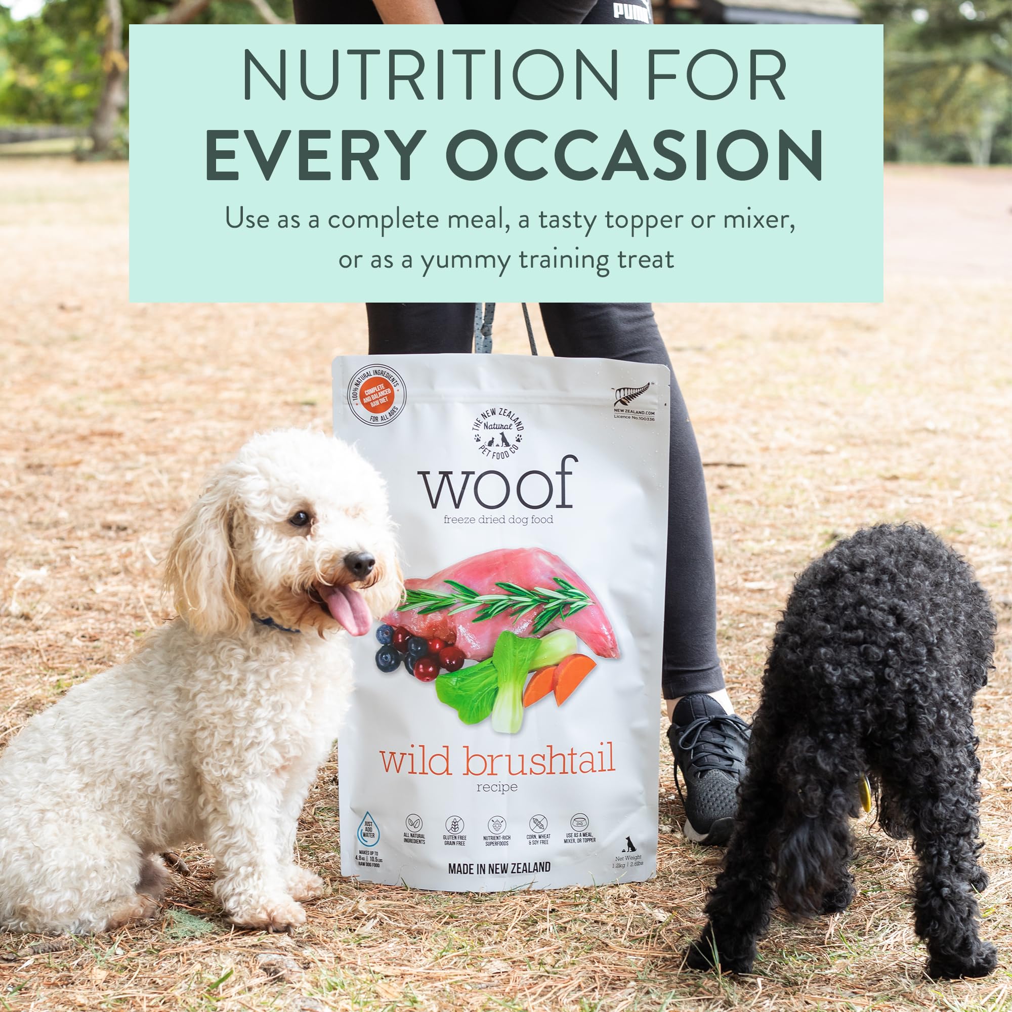 WOOF Freeze Dried Dog Food - Wild Brushtail Recipe | High Protein Dog Treats & Food Topper | Grain-Free, All-Natural | 2.2 lb Bag | Perfect for Training, Meals & Travel