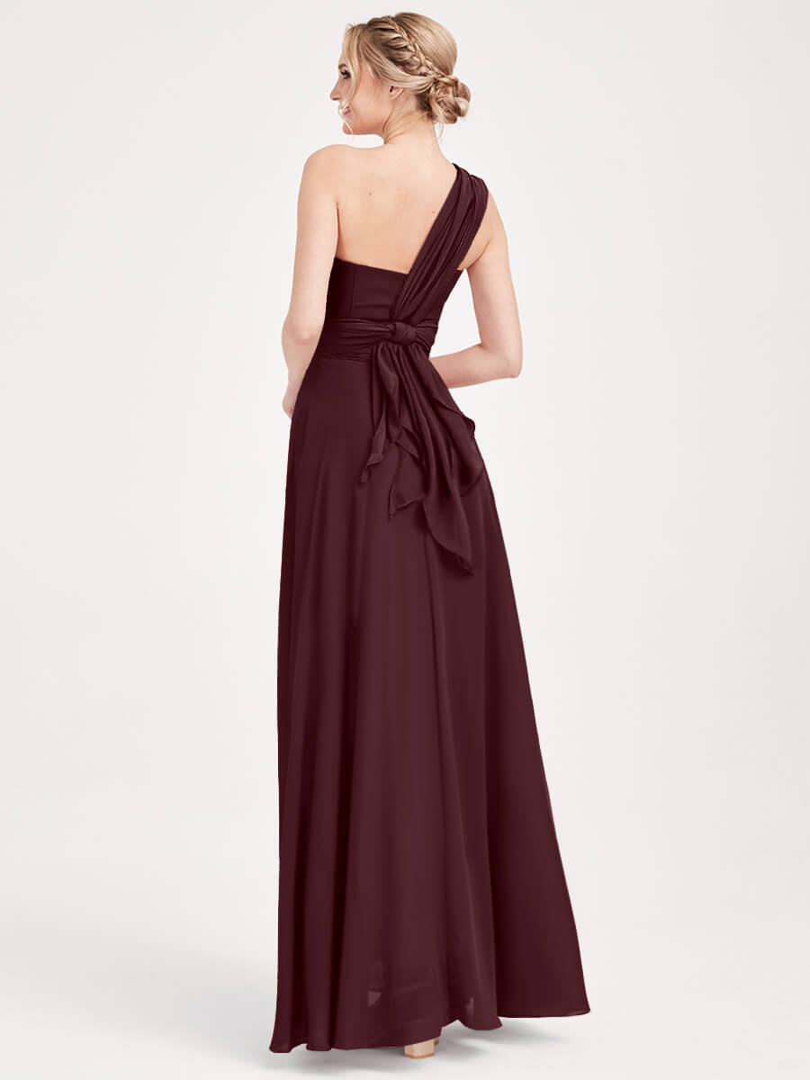 Elegant Cabernet Convertible Chiffon Bridesmaid Dress - Wrap V-Neck Floor Length Gown for Weddings, Formal Events & Special Occasions
